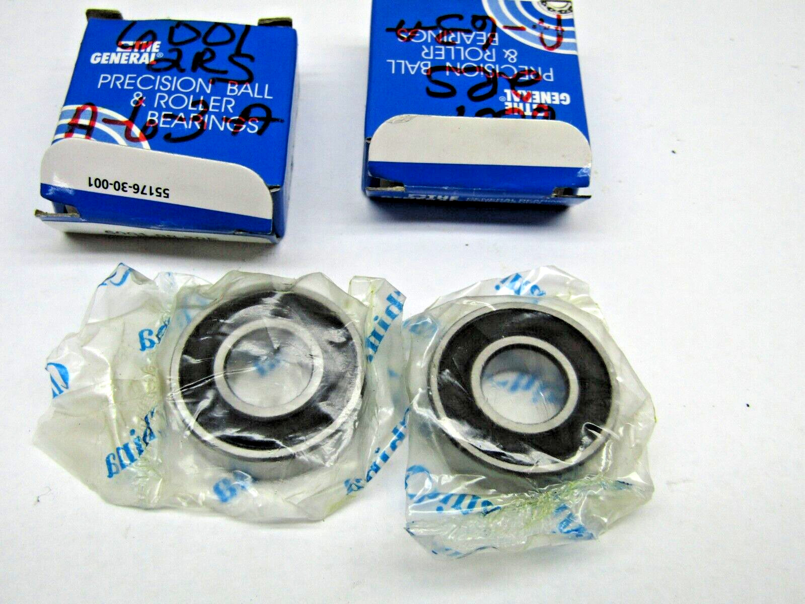 (Lot of 2) General Bearing 6001-2RS 6001-88-30E 12mmX 28mmX 8mm Sealed Bearing