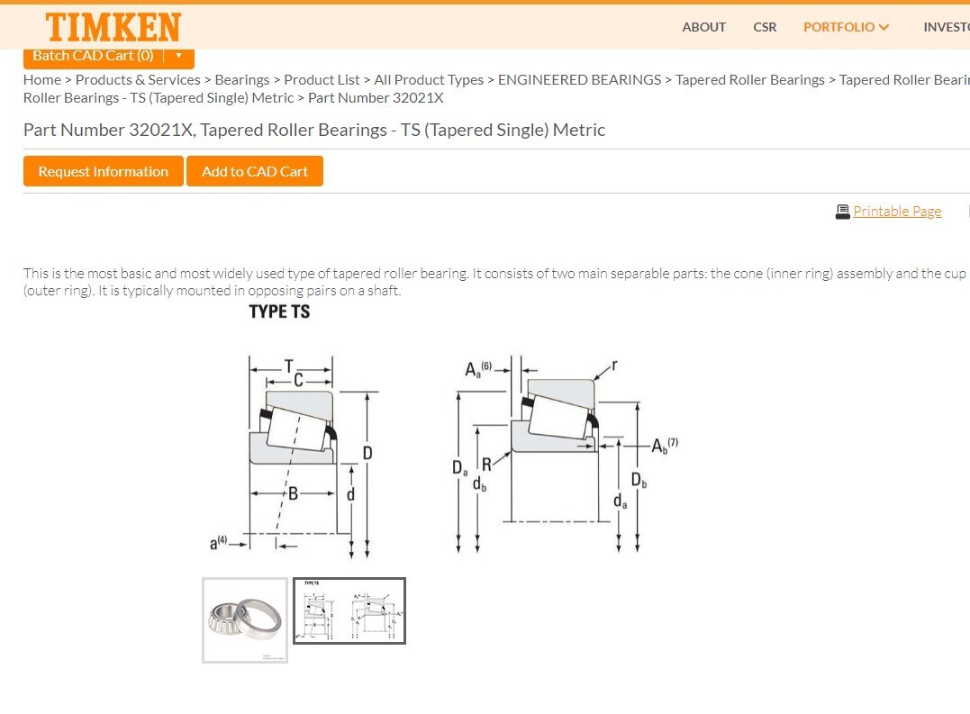 One (1) Timken 32021X 92KA1 Metric Tapered Roller Bearing Set 105 MM ID NEW