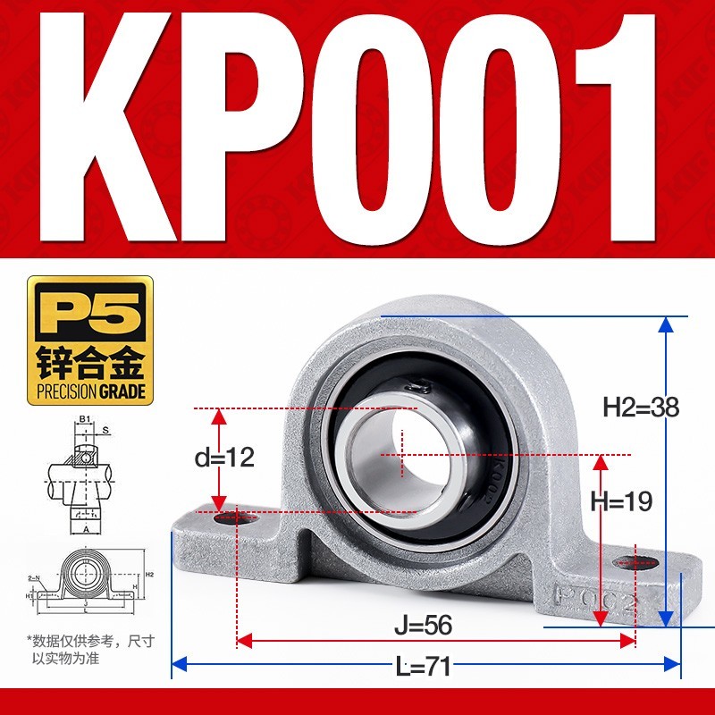KP001 / KFL001 Bearing Units, P5 Precision Grade, 12mm Bore