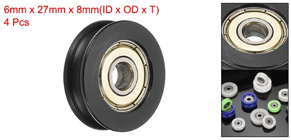 4Pcs, Groove Nylon Plastic Guide Bearing 6x27x8mm Pulley Roller (Black)