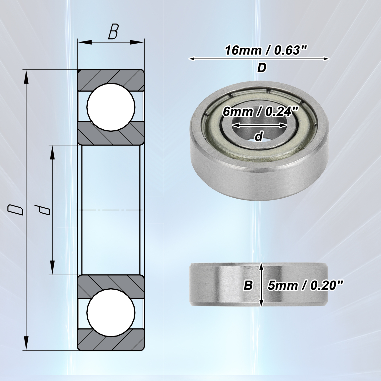 R1660zz Deep Groove Ball Bearings 6x16x5mm 1 Pc Scooter Skateboard Wheel
