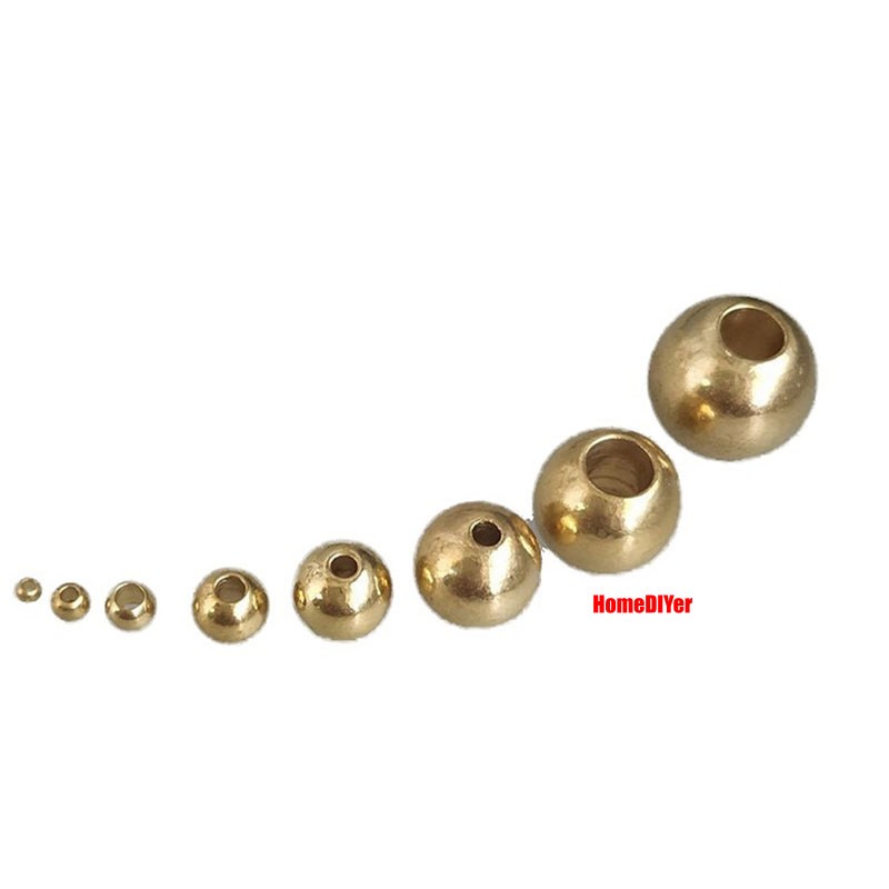 Loose Brass Balls With Hole Solid Perforated Metal Beads DIY Diameter 2mm~16mm