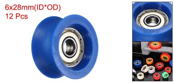12Pcs, Groove Plastic Guide Bearing 6×28.5x14mm Pulley Roller(Blue)