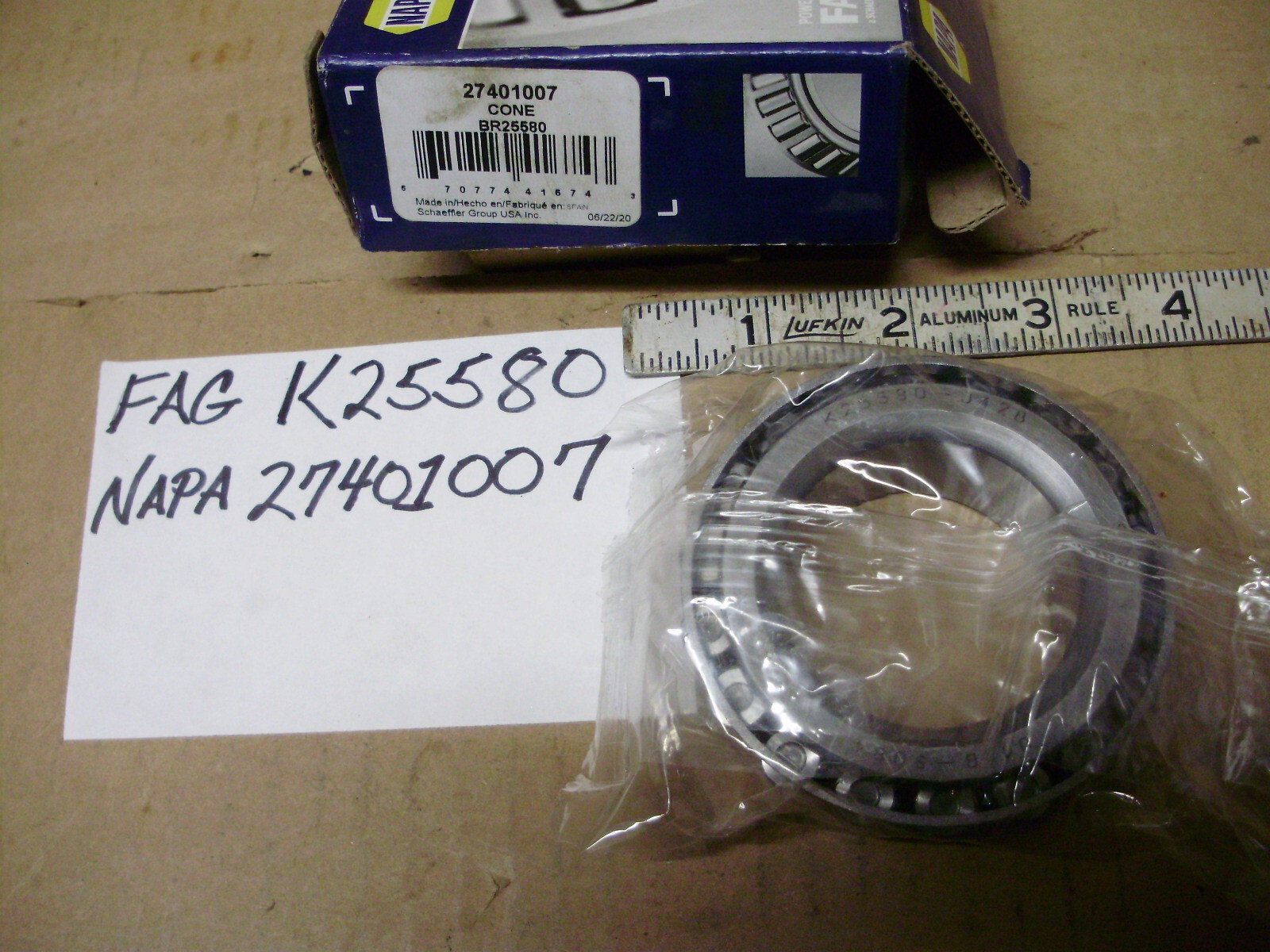 FAG Napa Cone Roller Bearings, KLM67048, K25580, Sold Separately
