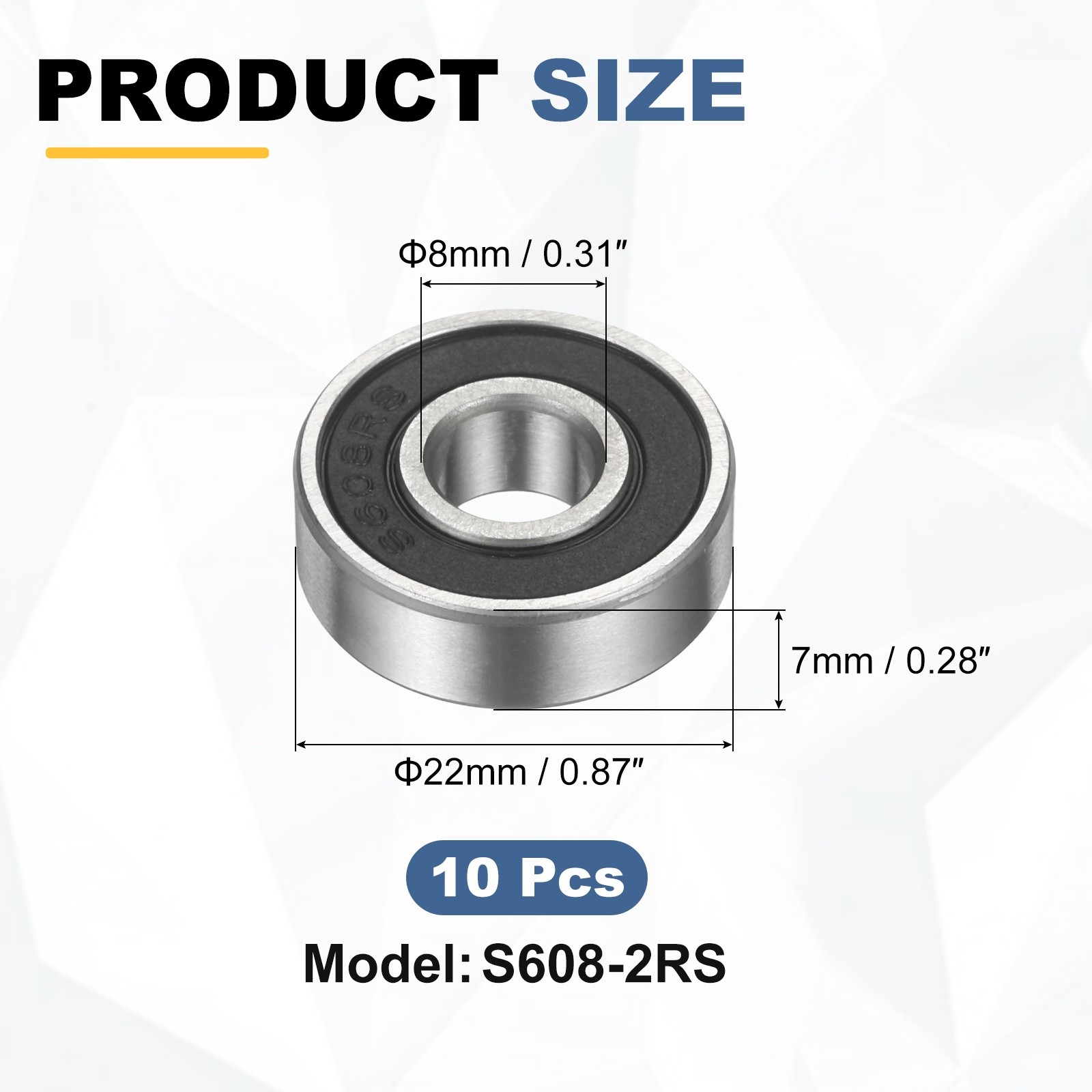 10Pcs S608-2RS Deep Groove Ball Bearing, Double Shielded Ball Bearings