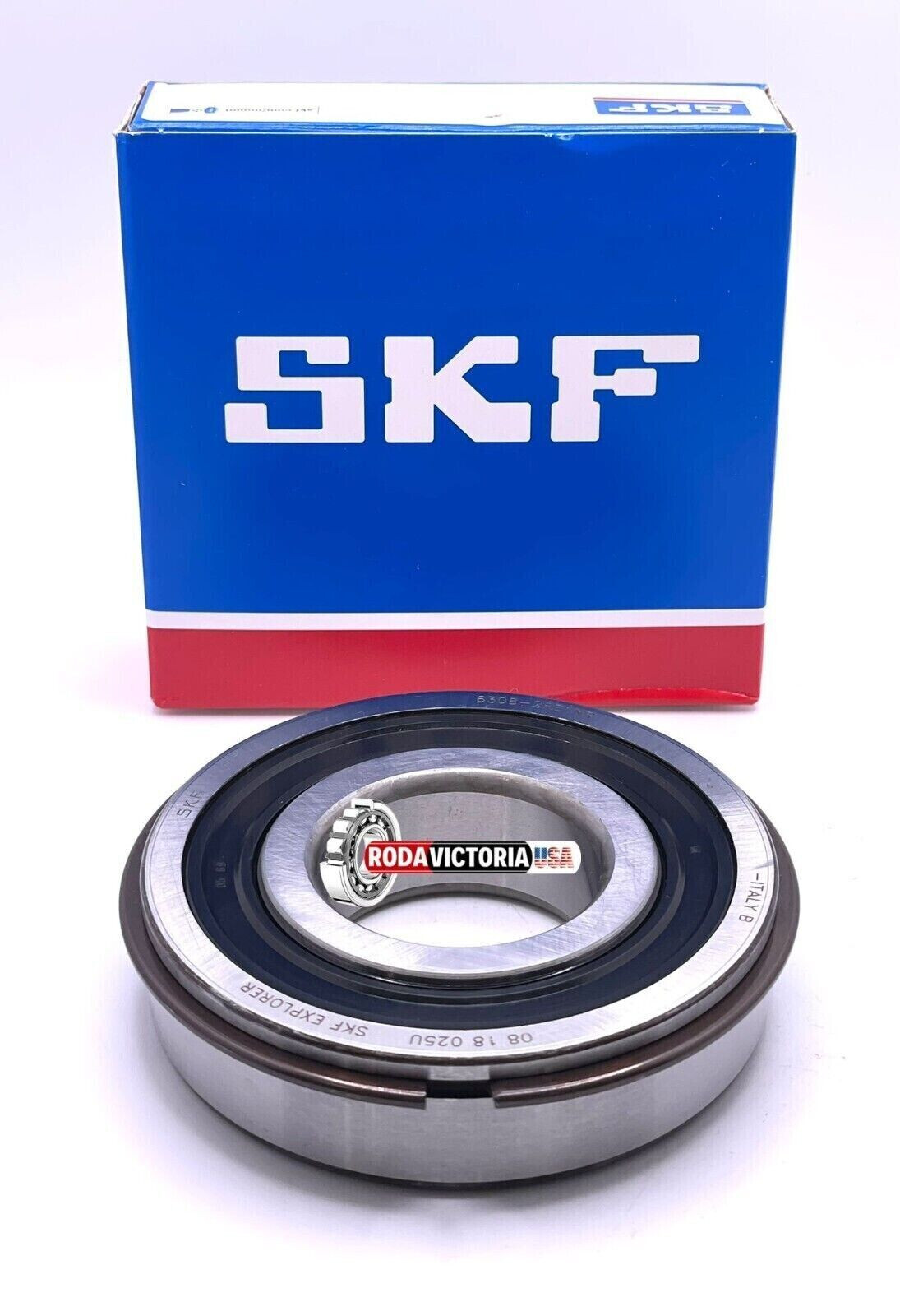 SKF 6308 2RS1 NR BALL BEARING, RUBBER SEALED + SNSAP RING 40x90x23mm. SKF