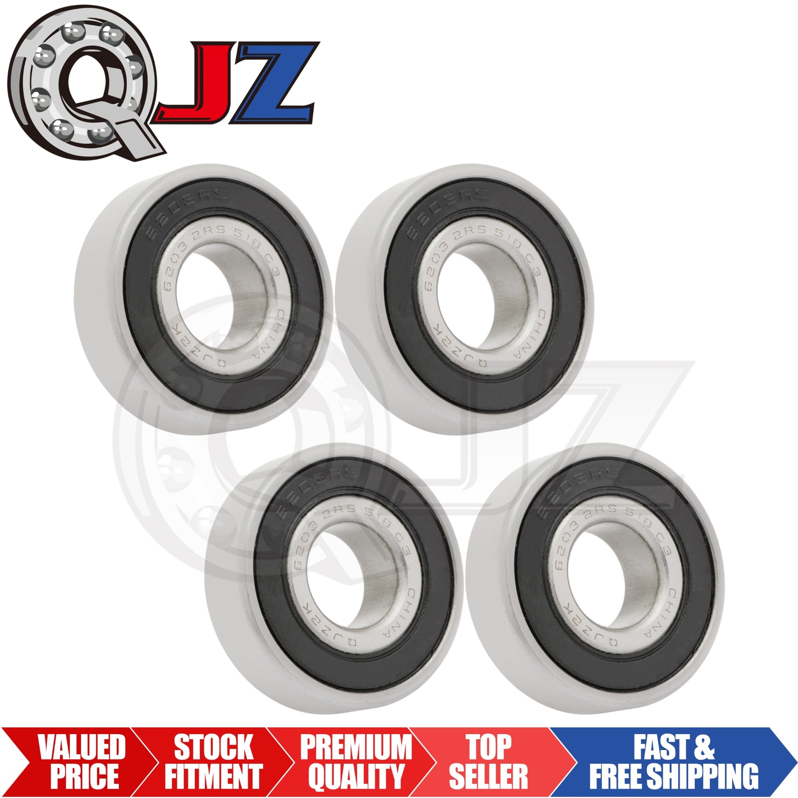 [Qty.4] 6203-2RS-5/8 Deep Groove/Radial Ball Bearing [5/8″ID x 40mm OD x 12mm W]