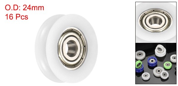 16Pcs Groove Nylon Plastic Guide Bearing 5x24x7mm Pulley Roller(White)