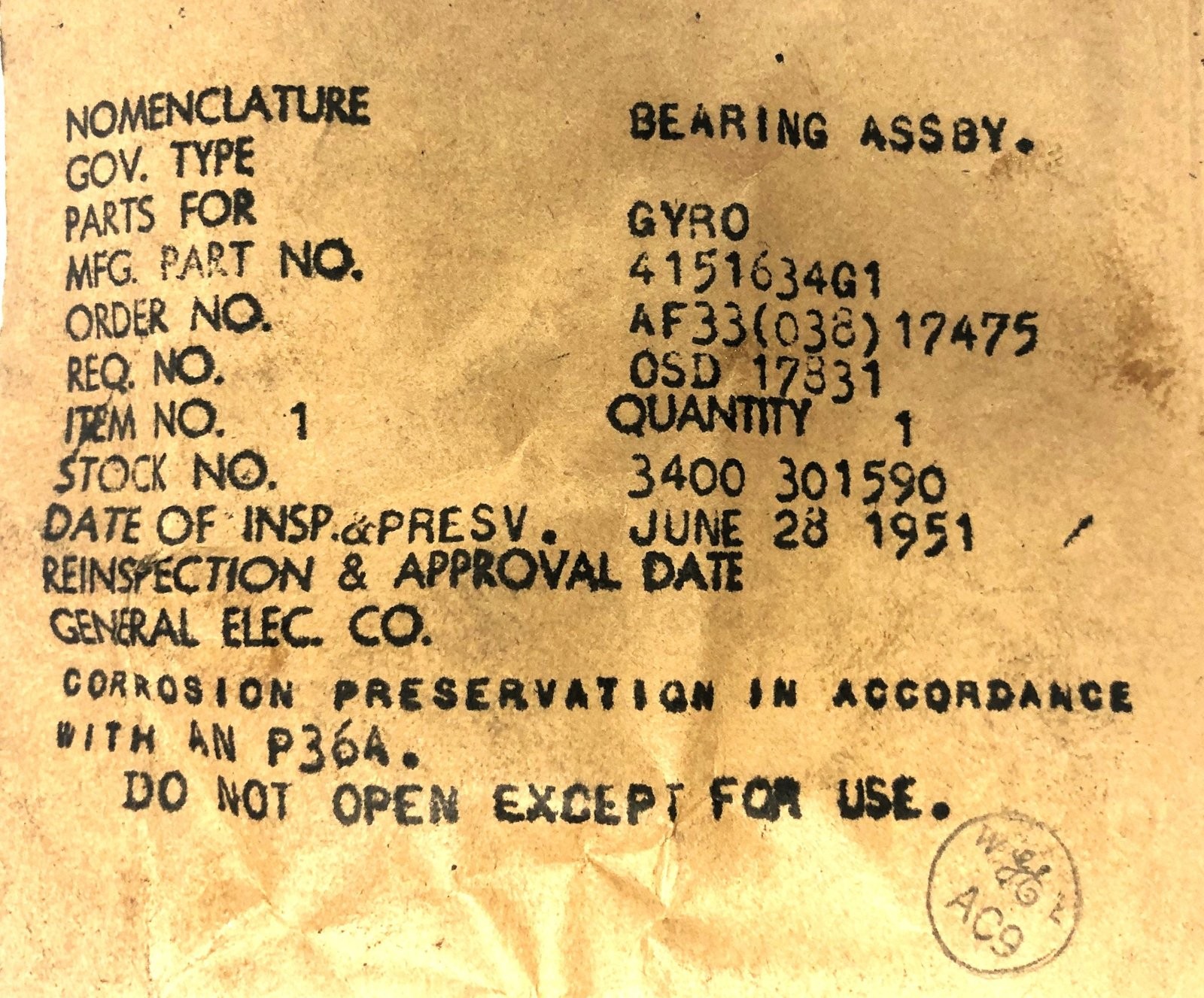 Unbranded Closed Thrust Ball Bearing 4151634G1 NOS