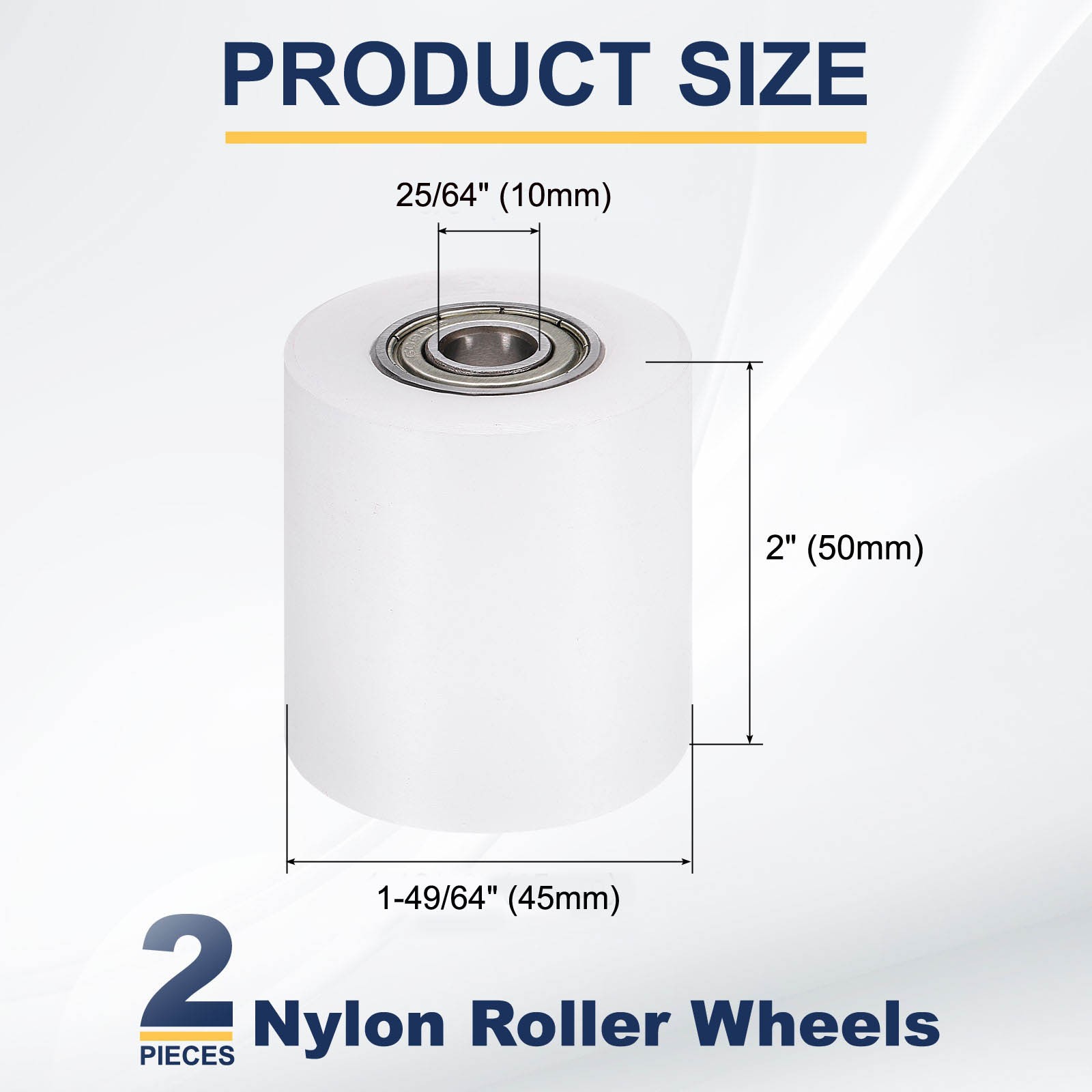 2Pcs Nylon Roller Wheel with Bearings, 25/64″x1-49/64″x2″ Nylon Pulley