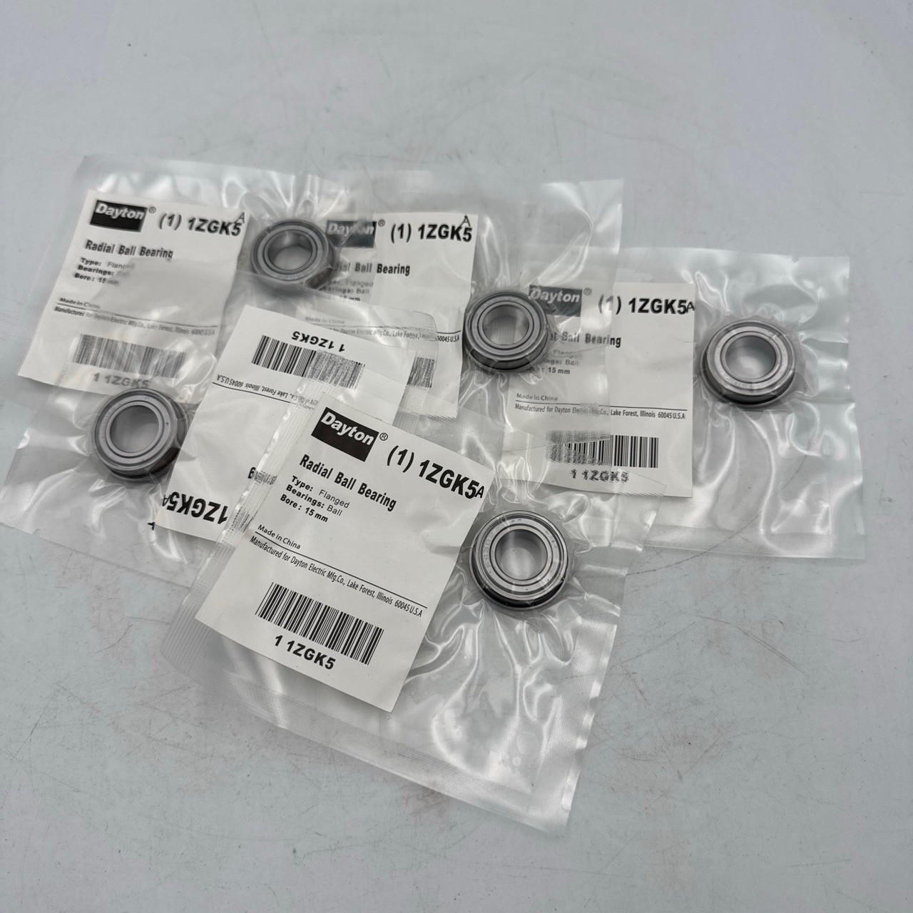 Dayton Radial Ball Bearing Flanged 15mm Steel 1ZGK5 Pack of 5