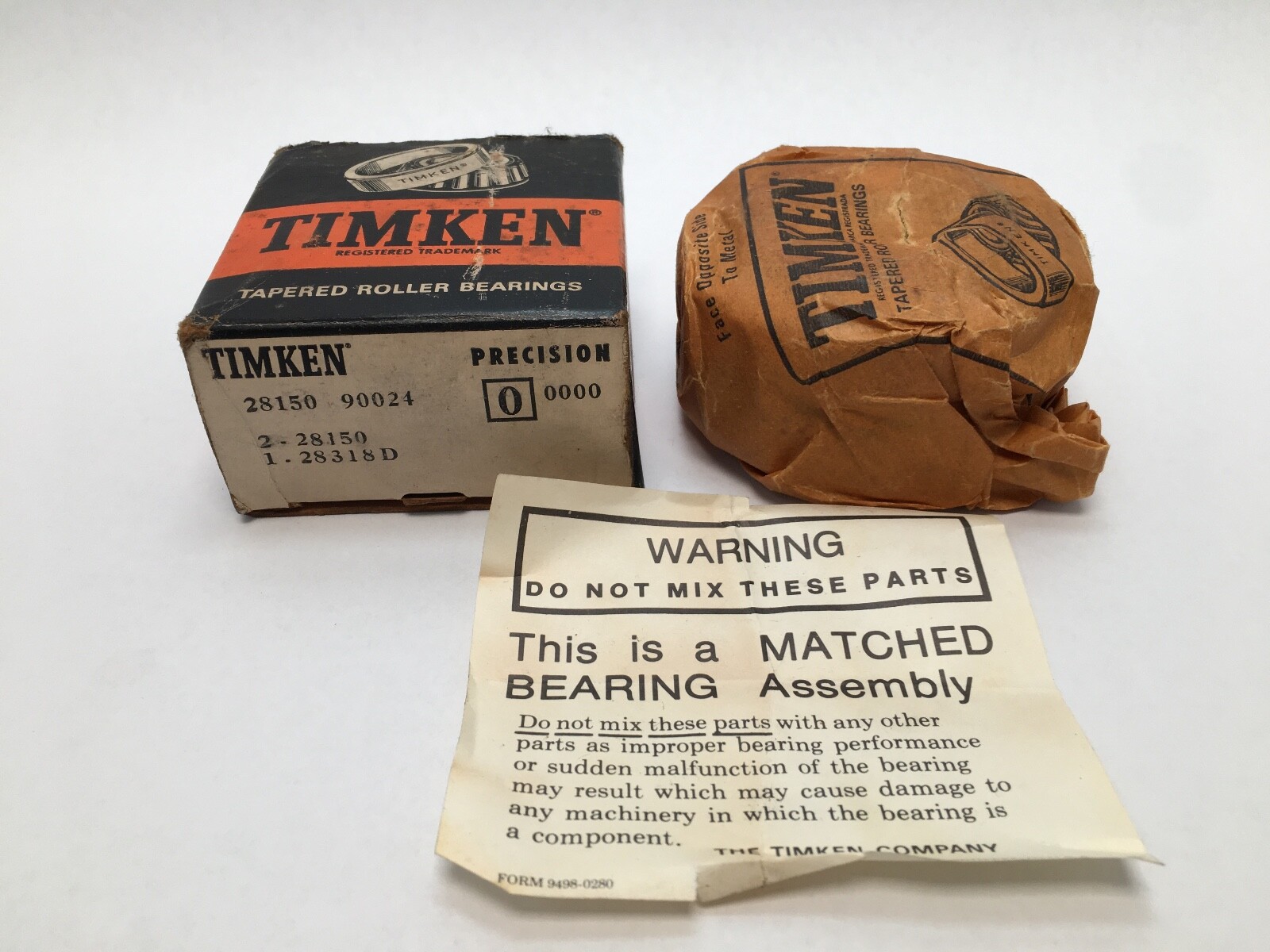 Timken 28150-90024 Double Taper Bearing Cone & Cup 28318D 1-1/2″ ID 3.150″ OD