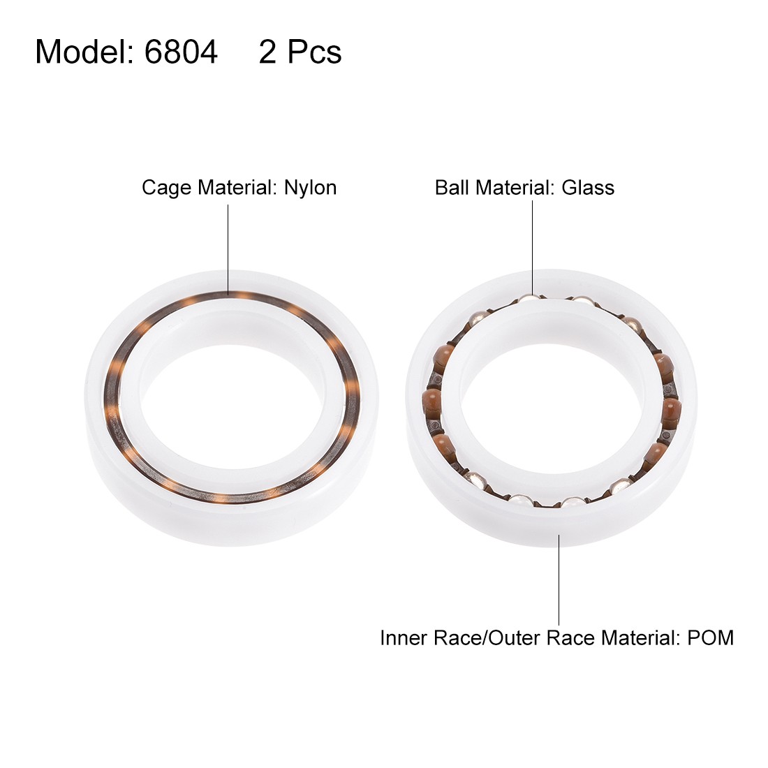 6804 Plastic Bearings 20x32x7mm Glass Ball Nylon Cage 2pcs