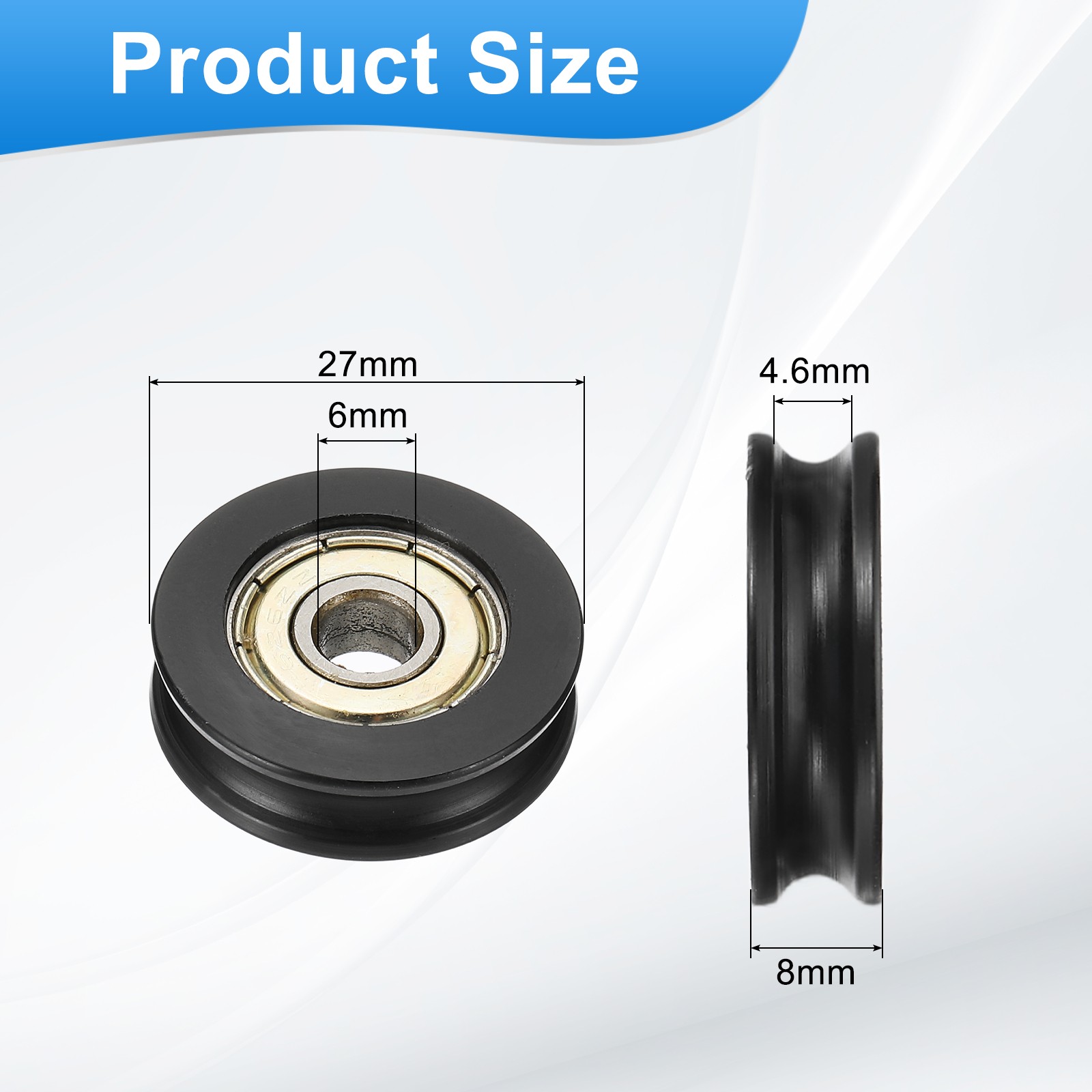 4Pcs, Groove Nylon Plastic Guide Bearing 6x27x8mm Pulley Roller (Black)