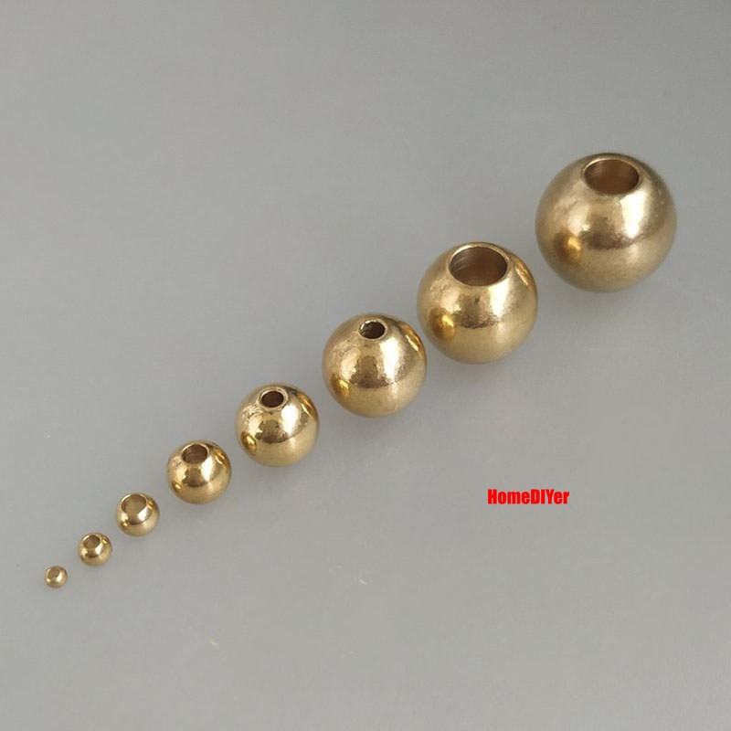 Loose Brass Balls With Hole Solid Perforated Metal Beads DIY Diameter 2mm~16mm
