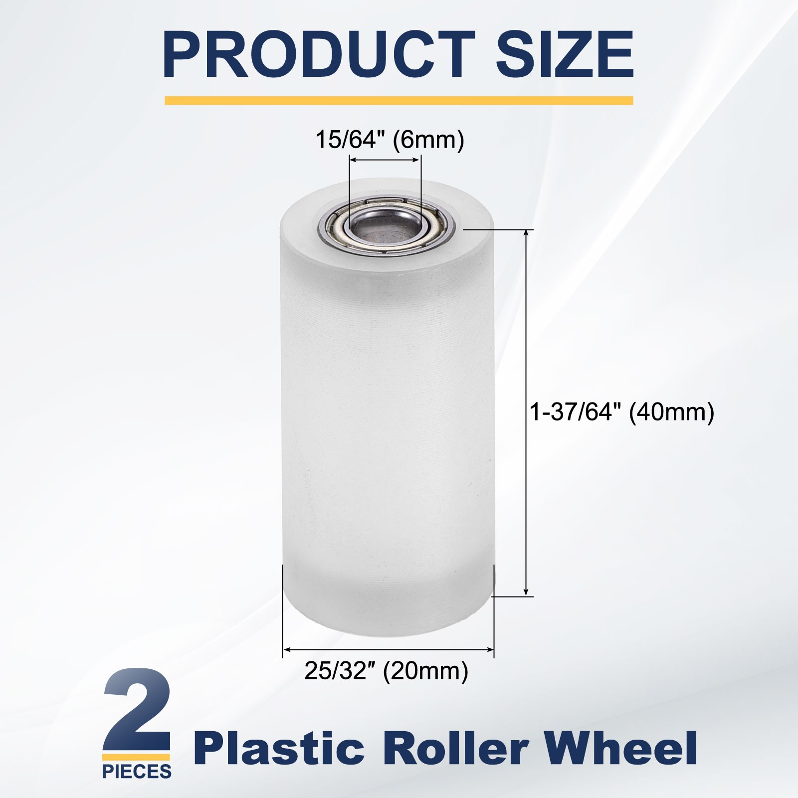 2Pcs Plastic Roller Wheel with Bearing, 15/64″x25/32″x1-37/64″ Bearing Pulley