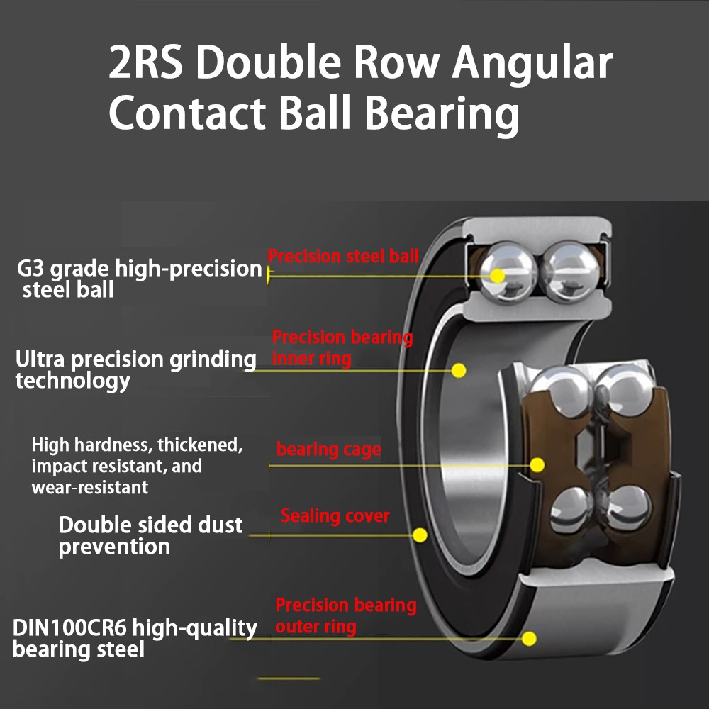 2RS Double Row Angular Contact Ball Bearing ID5-80mm OD14-140mm Thick7-33mm