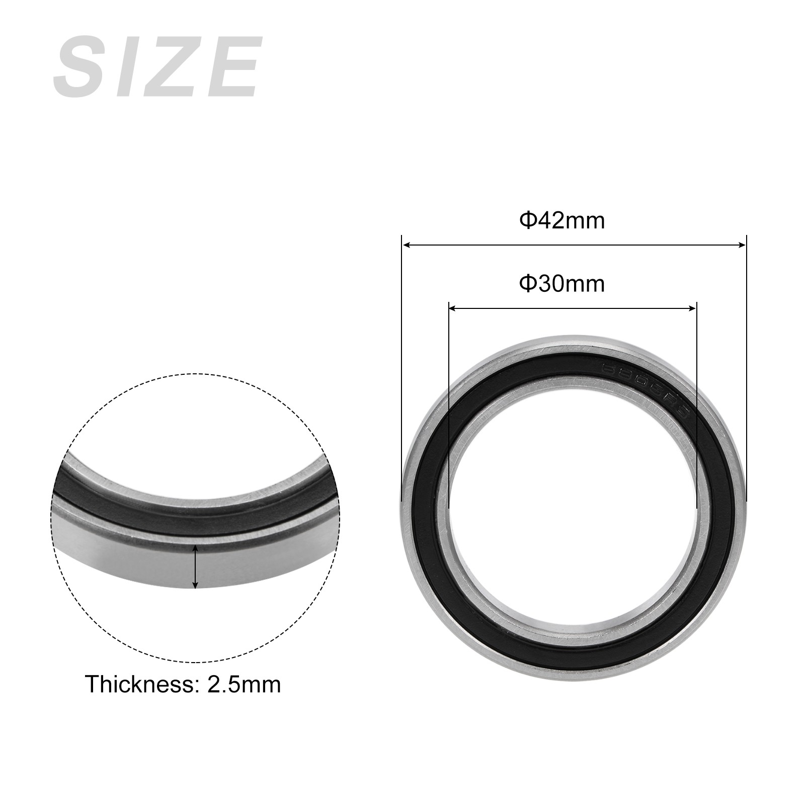 Deep Groove Ball Bearings (6806-2RS, 30mmx42mmx7mm) 2Pcs, Chromium Steel