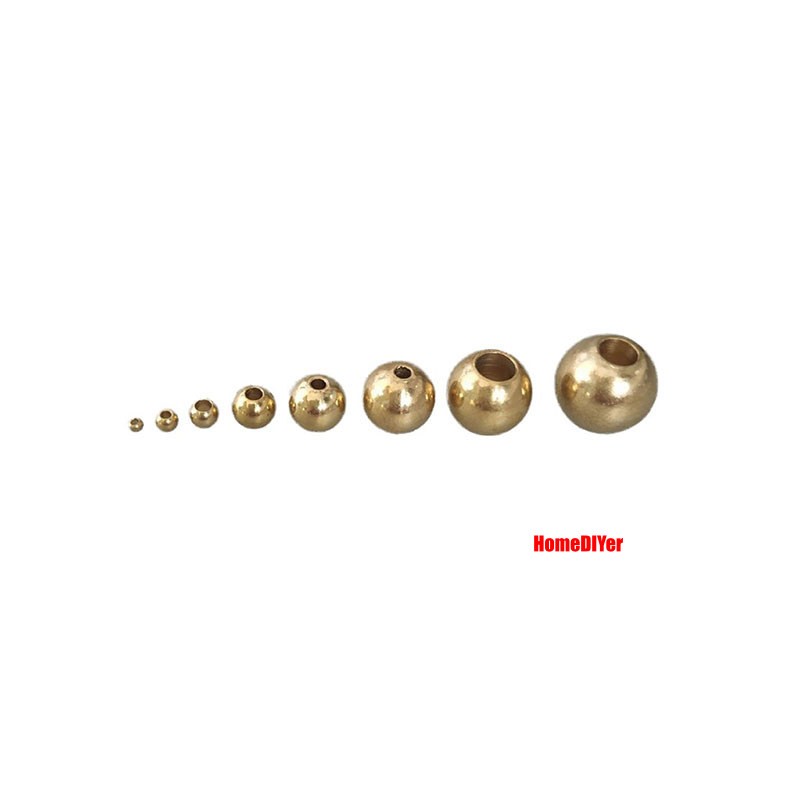 Loose Brass Balls With Hole Solid Perforated Metal Beads DIY Diameter 2mm~16mm
