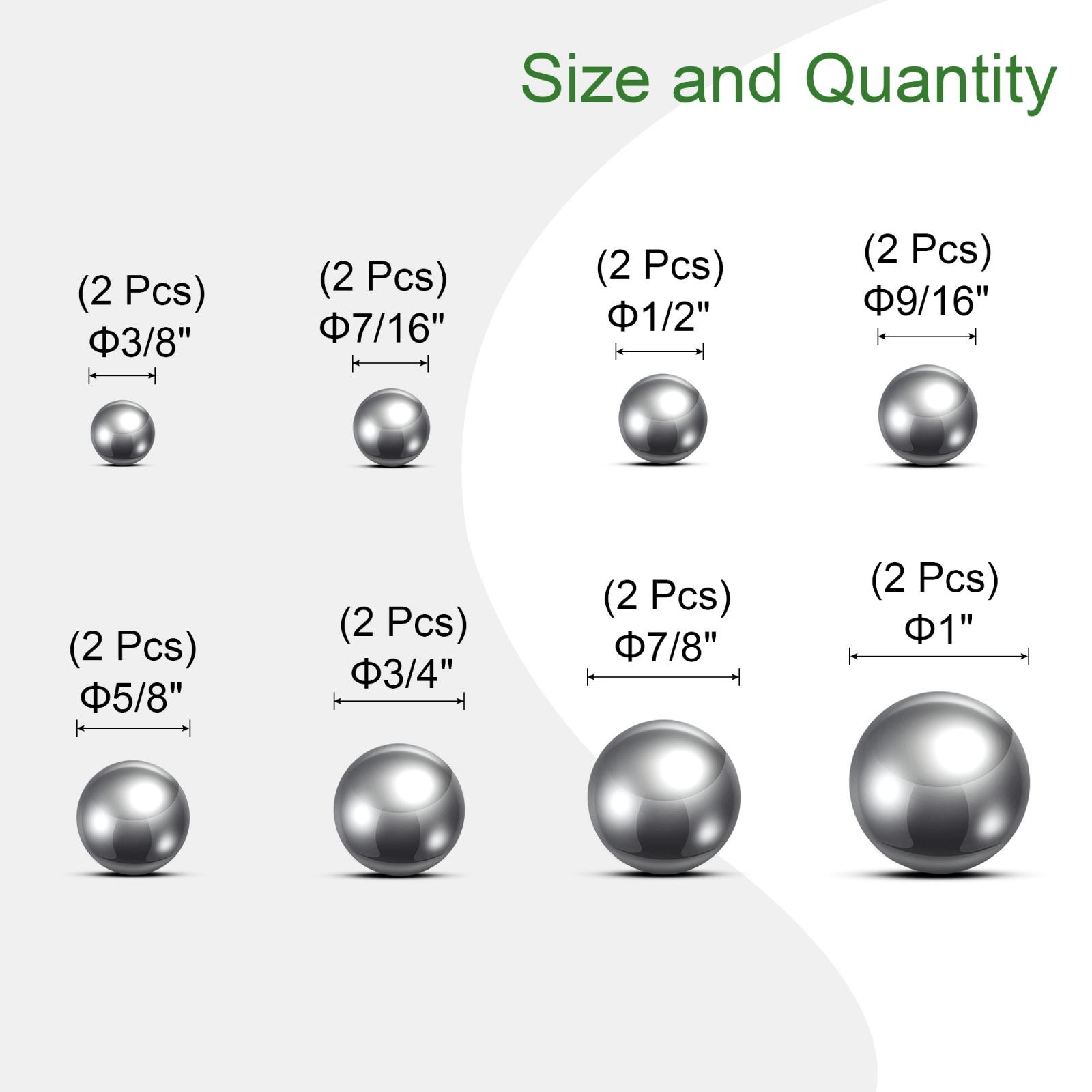 16pcs Bearing Balls Stainless Steel 3/8″ 7/16″ 1/2″ 9/16″ 5/8″ 3/4″ 7/8″ 1″