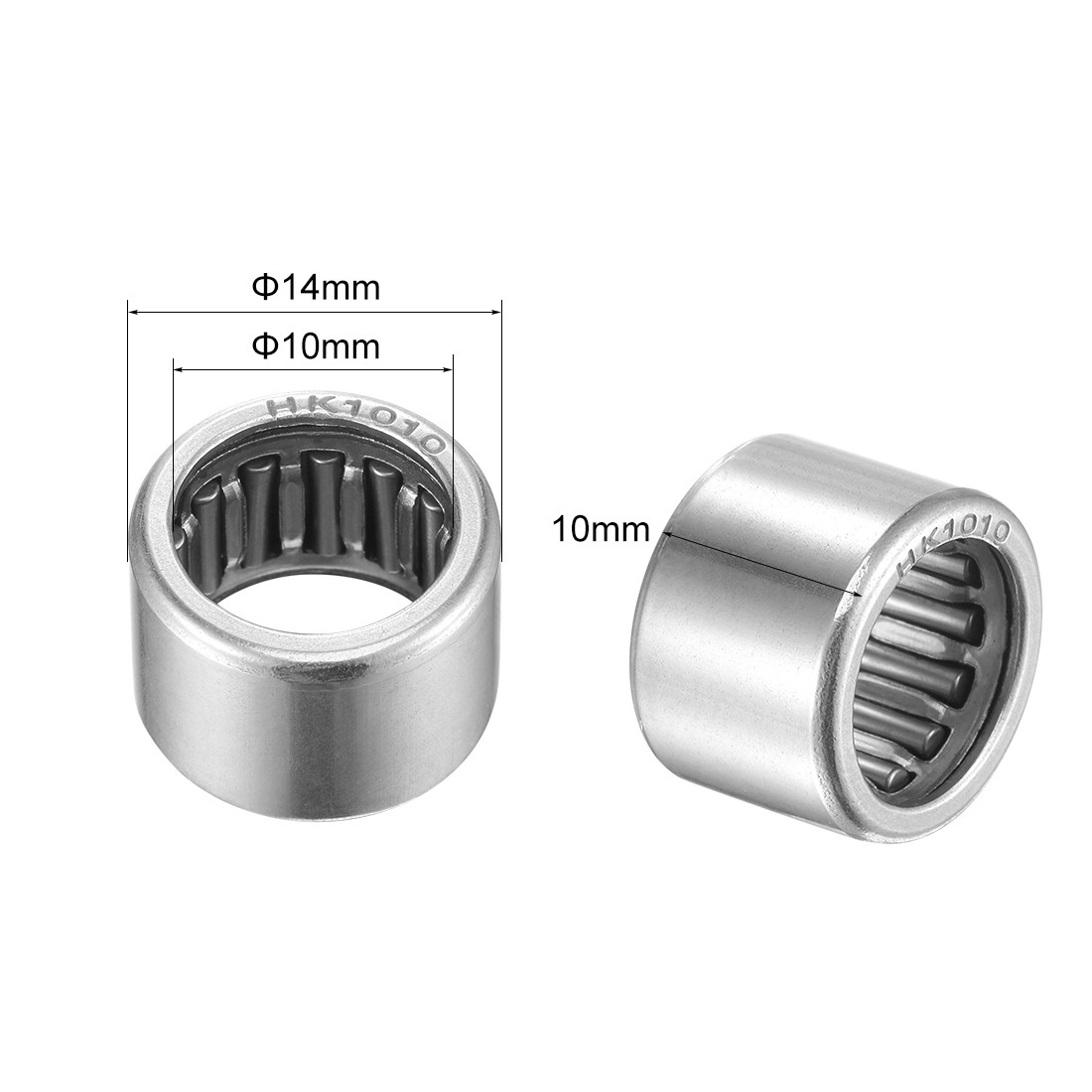 2pcs HK1010 Needle Roller Bearings Chrome Steel Open End 10mm x 14mm x 10mm