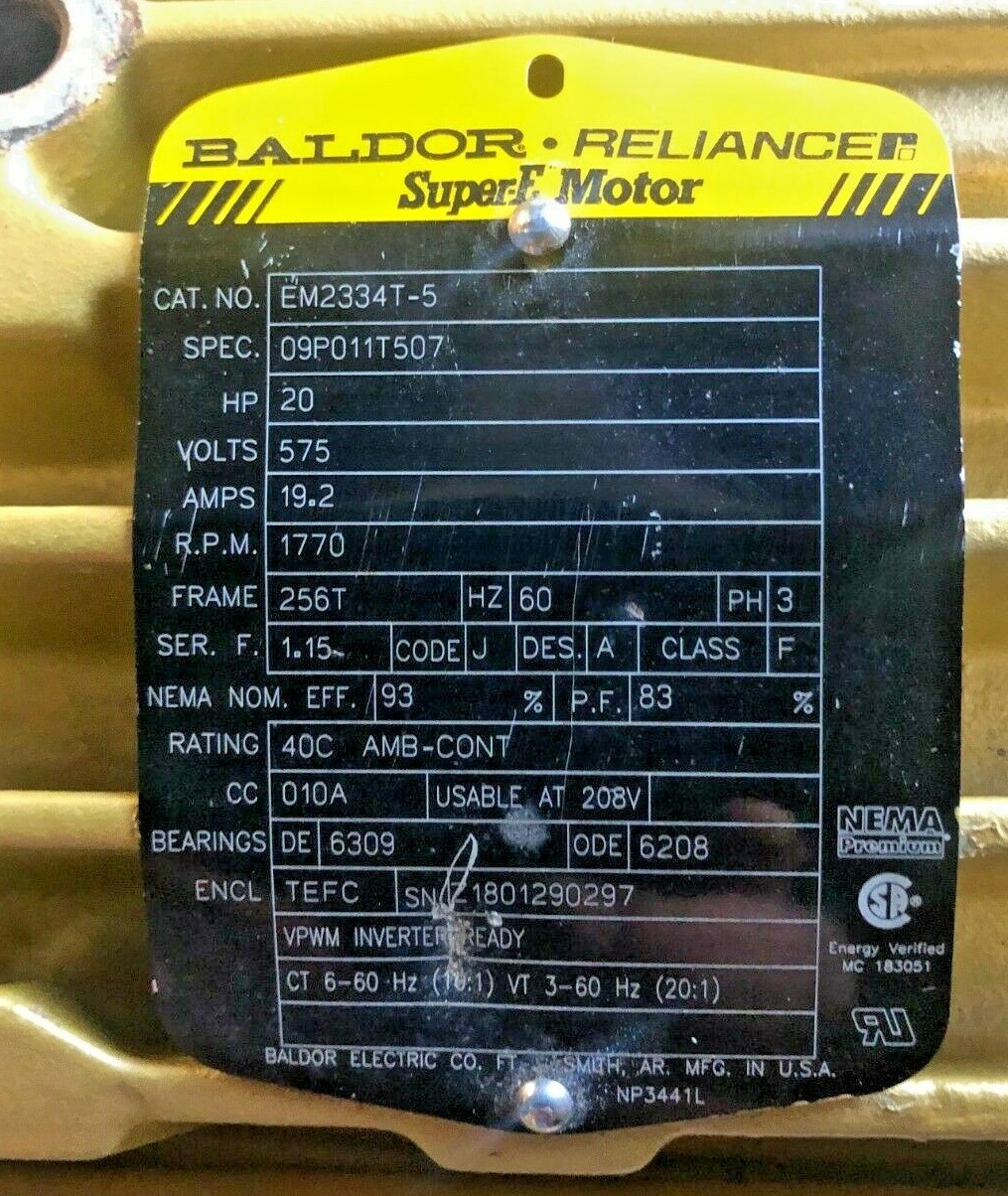 NEW EM2334T-5 – BALDOR – 20HP,1770RPM,3PH,60HZ,256T,0960M