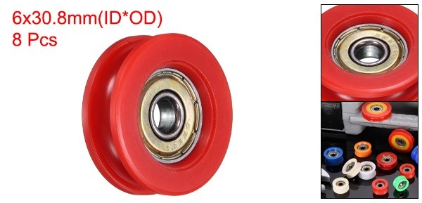 8Pcs Groove Plastic Guide Bearing 6×30.8×10.3mm Pulley Roller(Red)