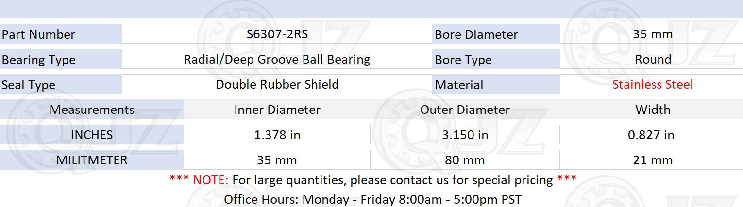 [4-Pack] S6307-2RS Ball Bearing 35mm x 80mm x 21mm Rubber Seal Stainless Steel