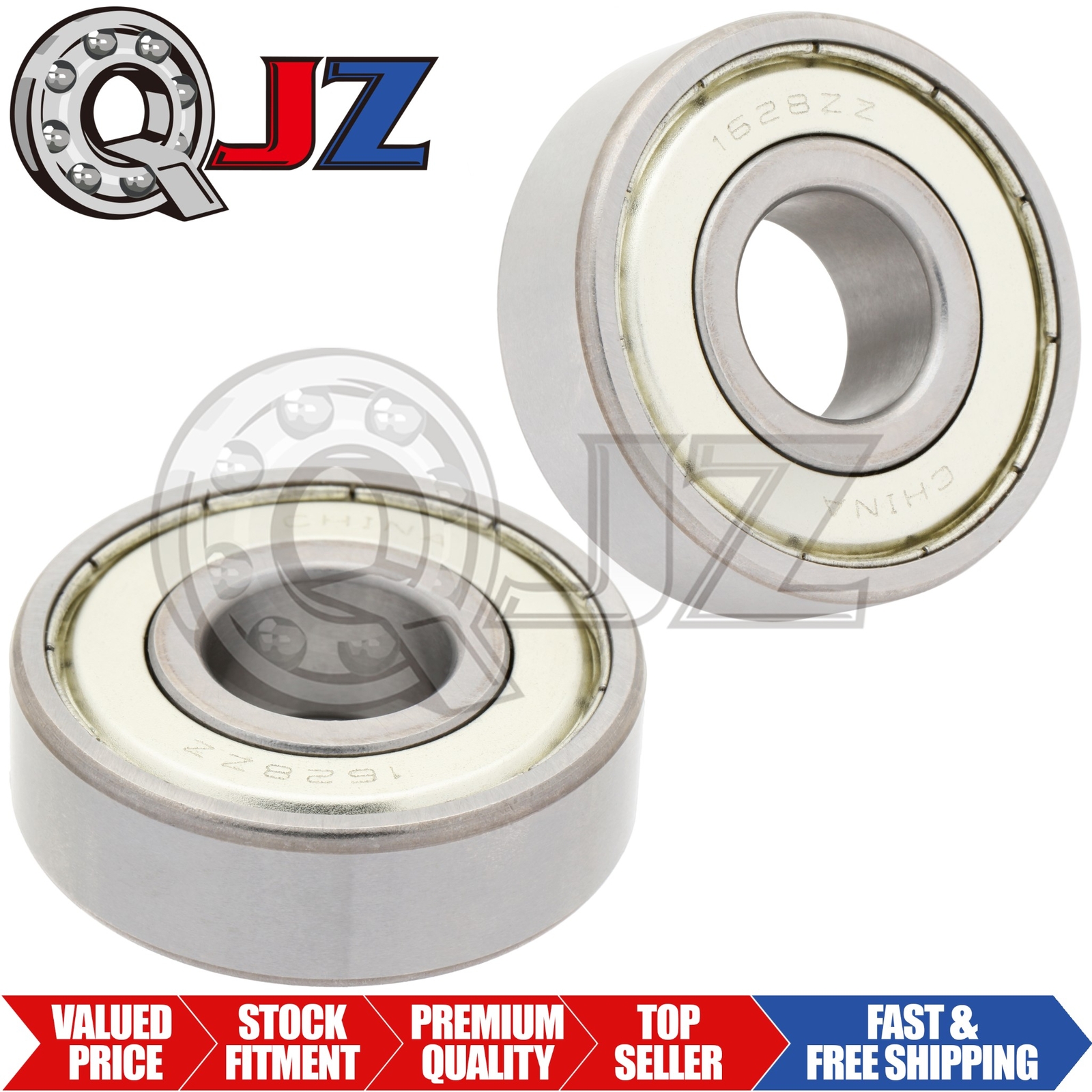 [2-Pack] 1628-ZZ Radial/Deep Groove Ball Bearing 0.625in x 1.625in x 0.5in Metal
