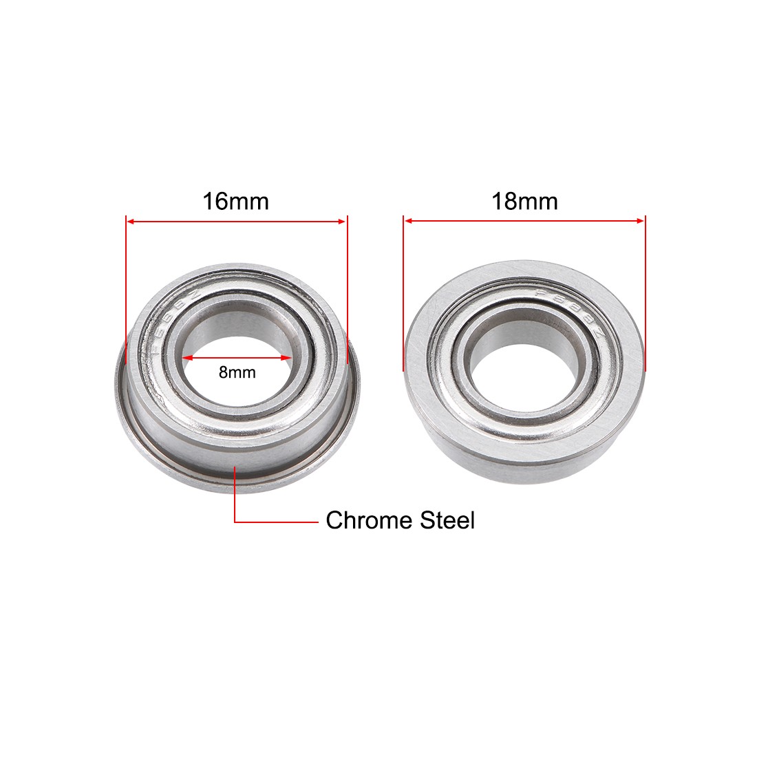 F688ZZ Flange Ball Bearing 8x16x5mm Shielded Chrome Steel Z2 Lever Bearings 5pcs