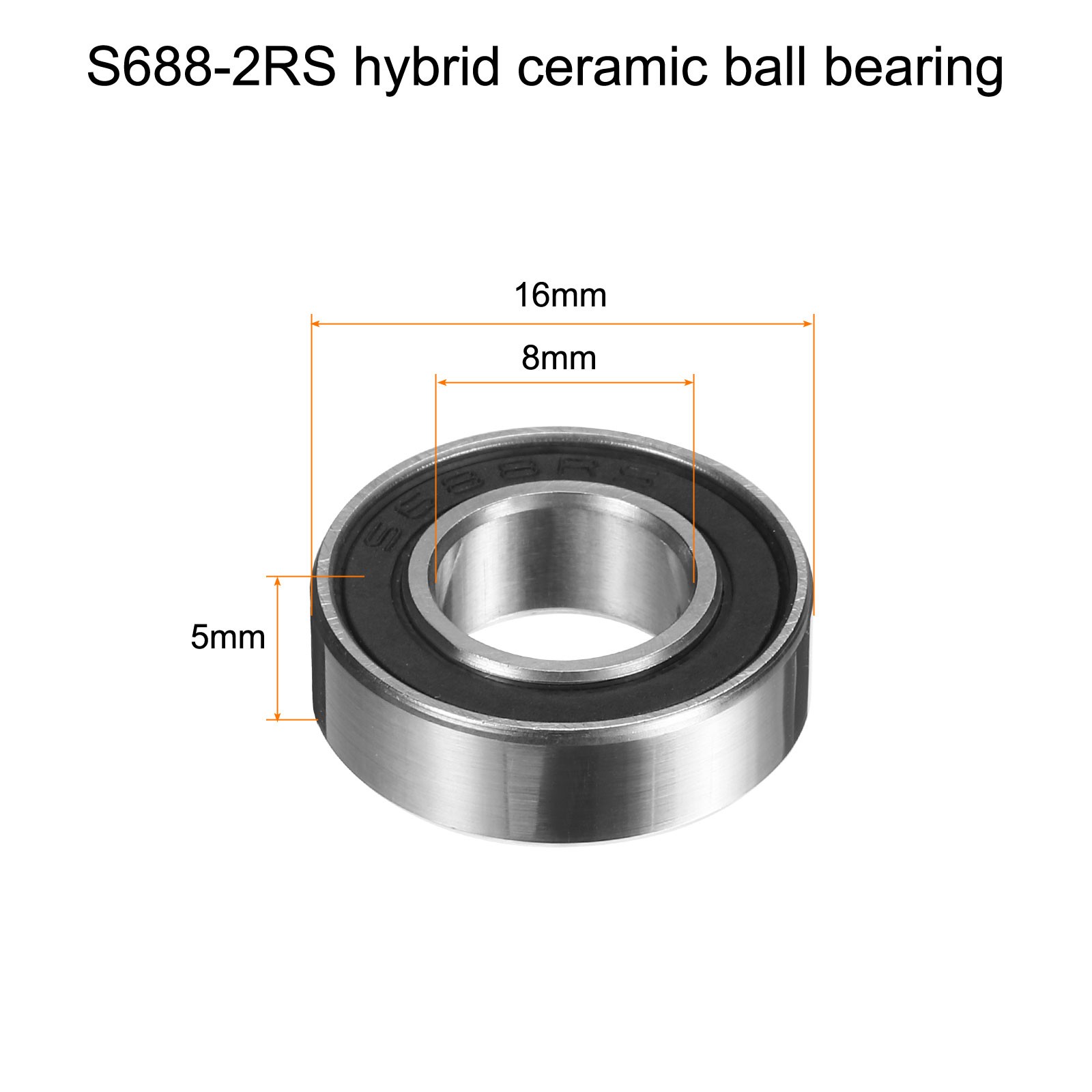 2Pcs, S688-2RS Hybrid Ceramic Ball Bearing 8x16xmm 440 Stainless Steel(ABEC3)