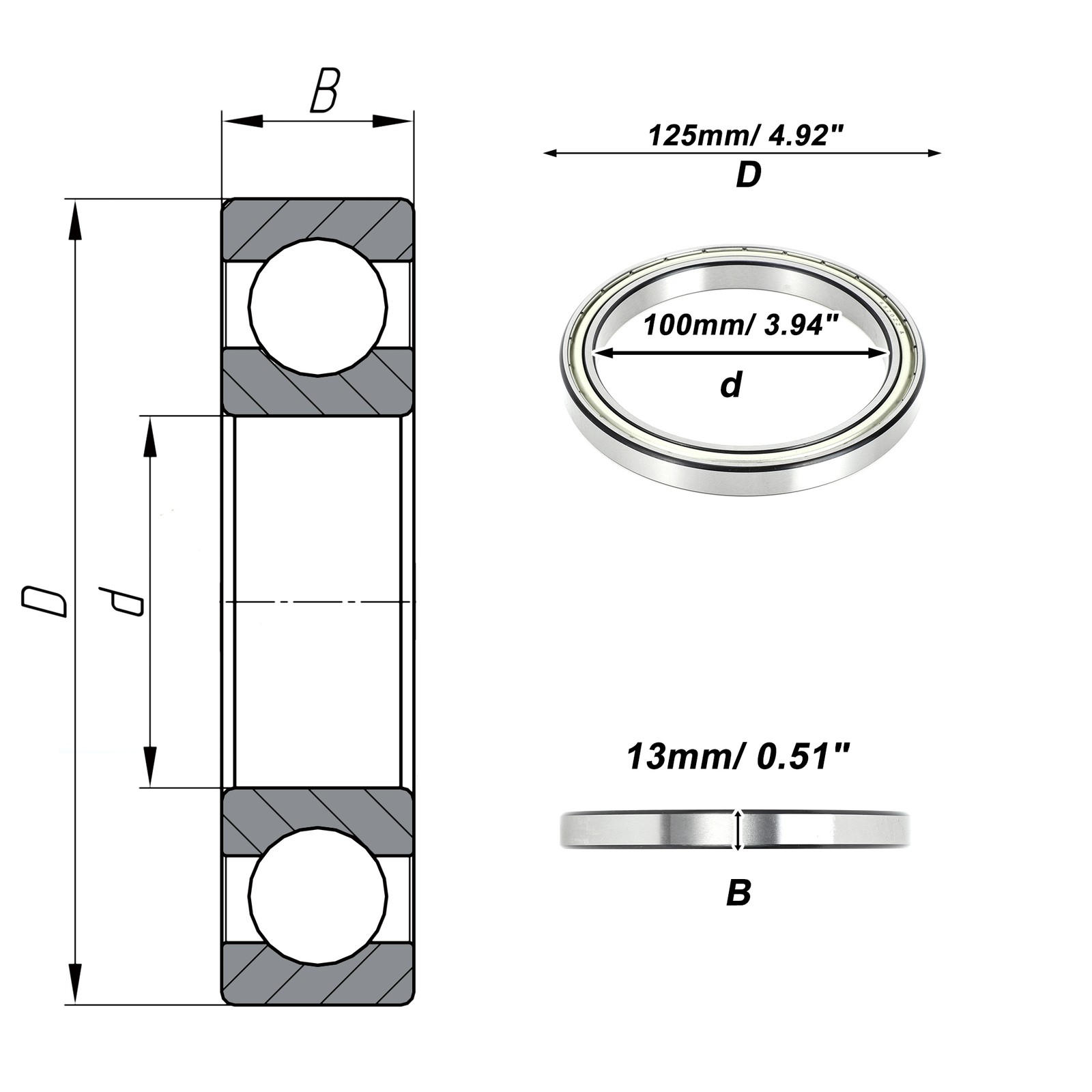 6820ZZ Deep Groove Ball Bearings 100x125x13mm 1 Pc Scooter Skateboard Wheel