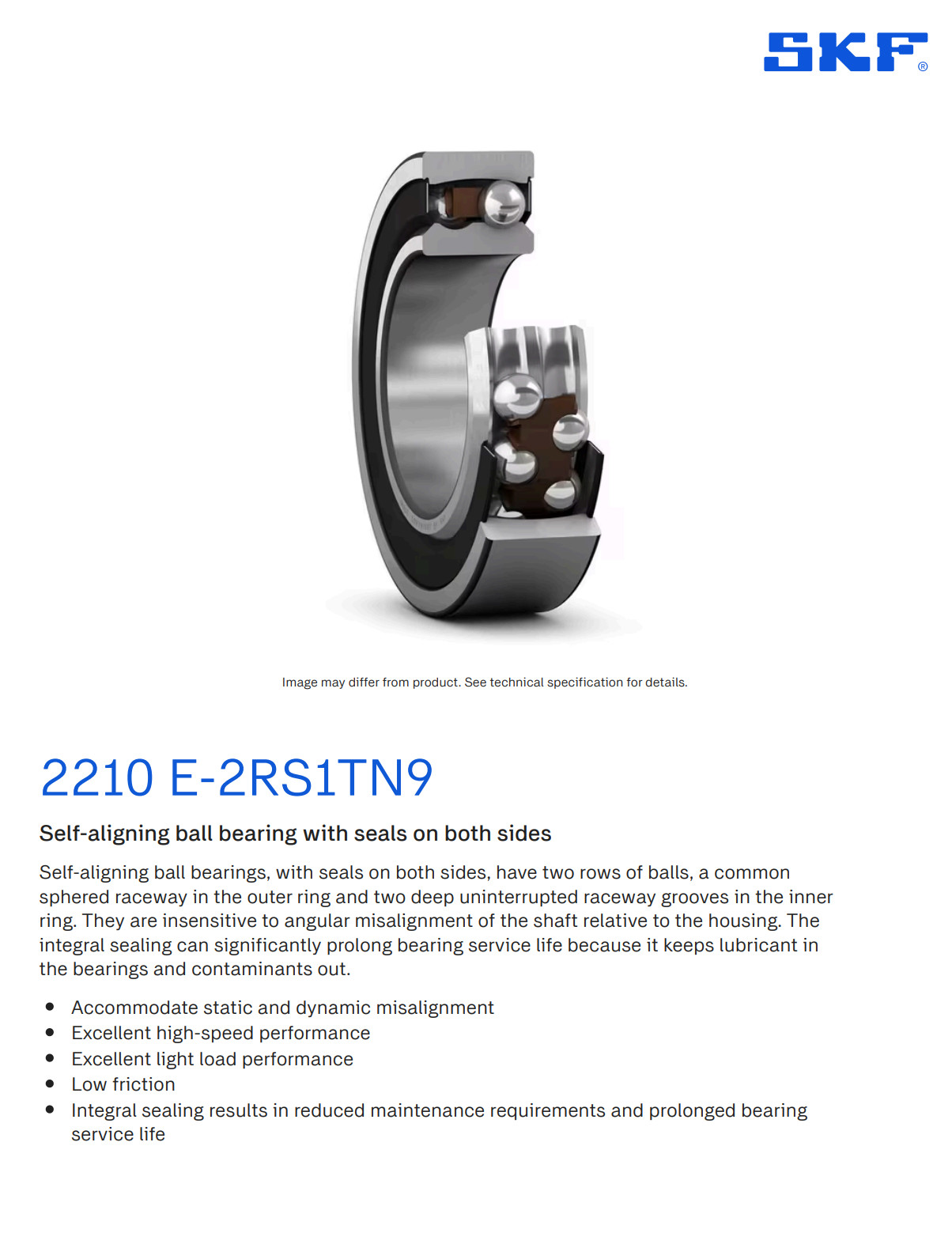 One (1) SKF 2210 E 2RS1TN9 Self Aligning Bearing 50MM ID Malaysia