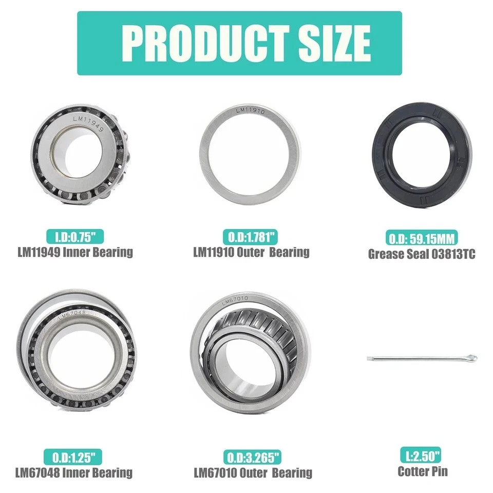2 Set Fits for 1-1/4” 3/4” Axles Trailer Wheel Hub LM11949 Bearings Kit, LM…