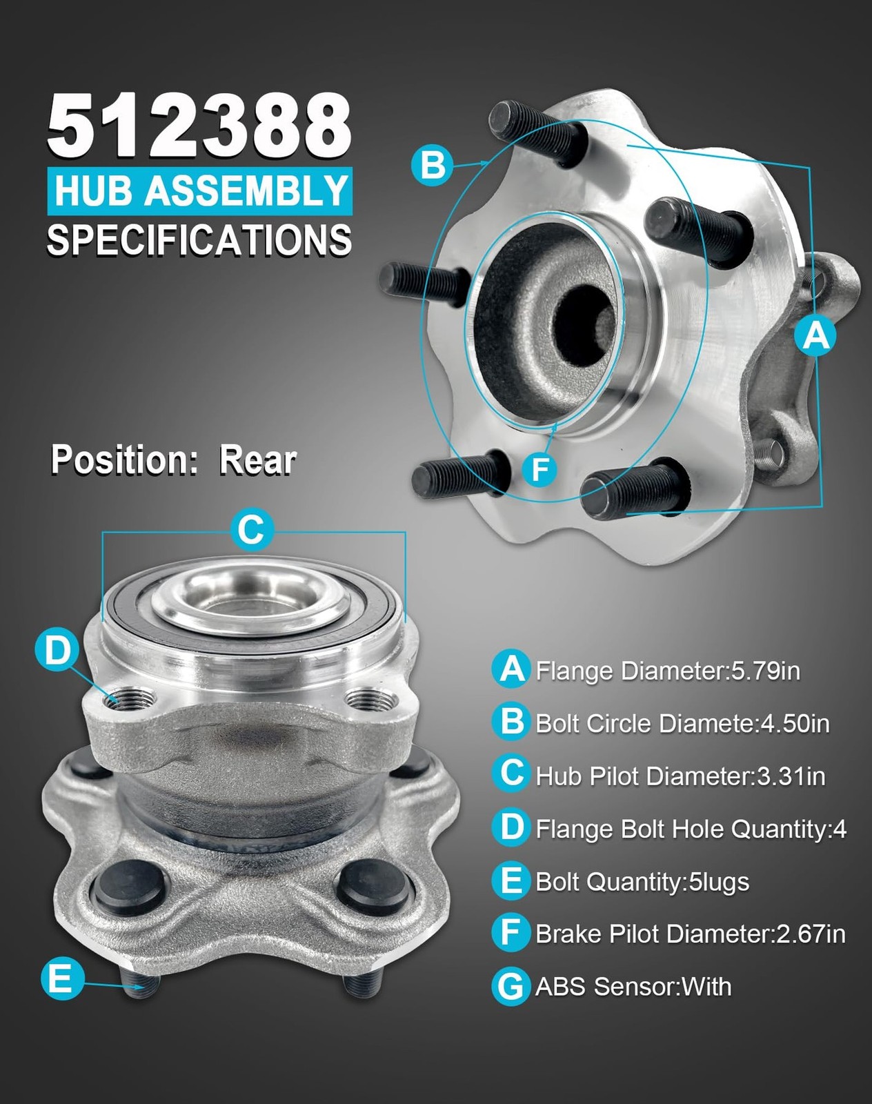 2 Pcs 512388 Rear Wheel Bearing Hub Assembly Compatible with Nissan Altima 20…