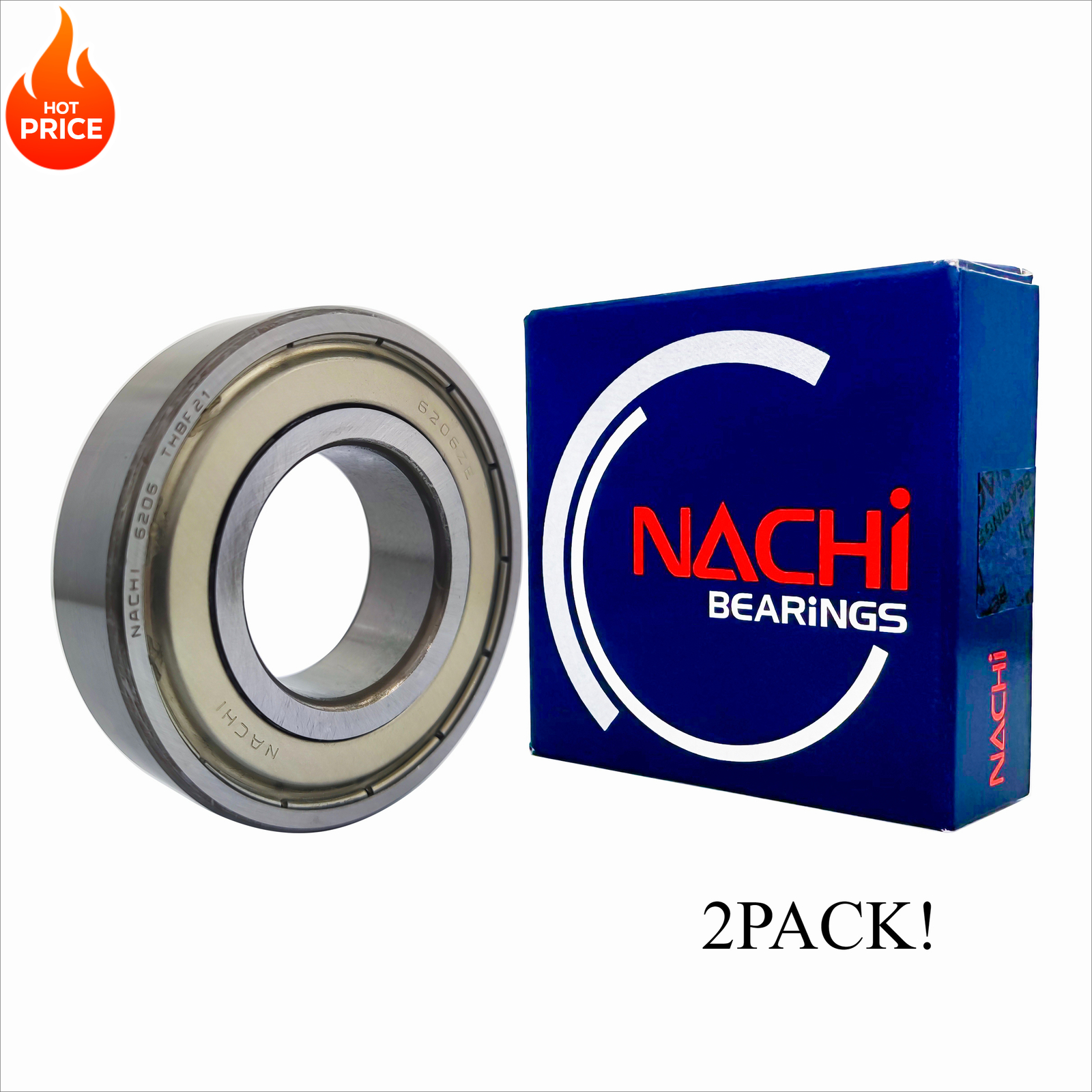 2PACK NACHI BRAND 6206ZZECM 6206-ZZ 30X62X16MM Double Metal Seal Bearings