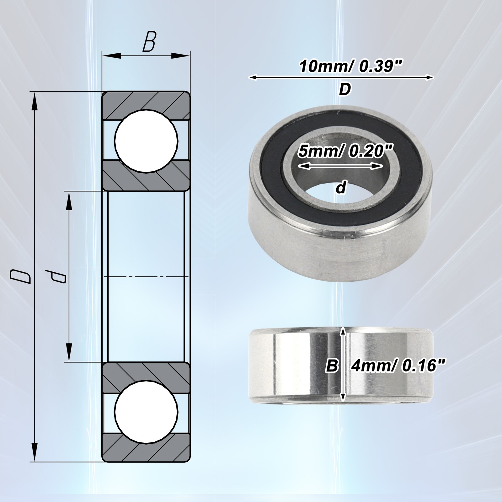 MR105-2RS Deep Groove Ball Bearings 5x10x4mm 1 Pc Scooter Skateboard Wheel