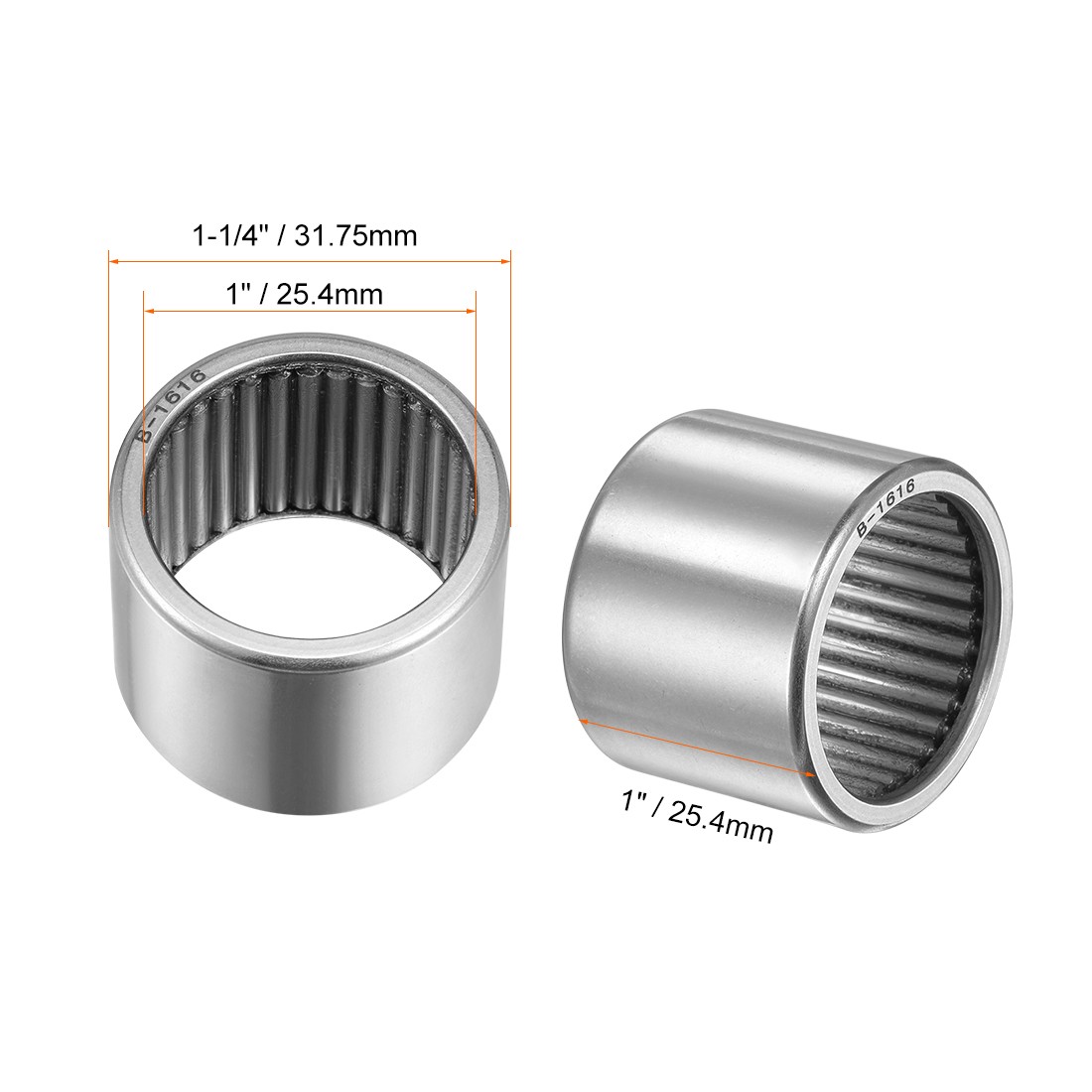 B1616 Needle Roller Bearings 1″x1-1/4″x1″ Full Complement Drawn Cup