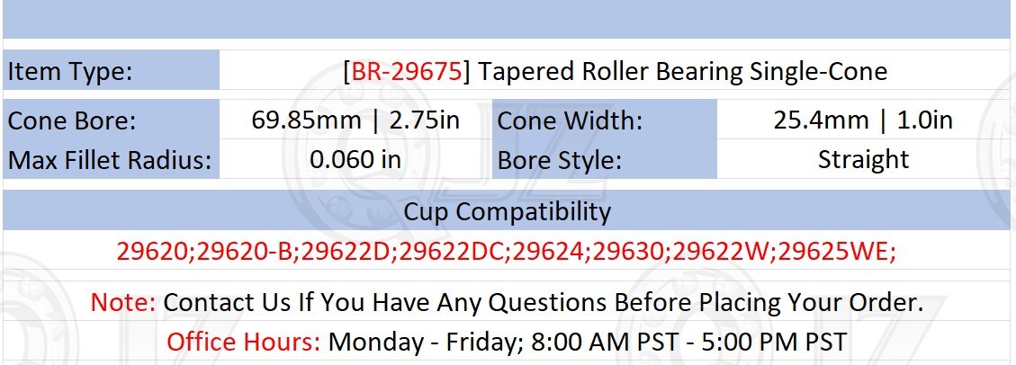 [Qty.1] New Br-29675 Tapered Roller Bearing Single-Cone [2-3/4 in ID x 1.0 in W]