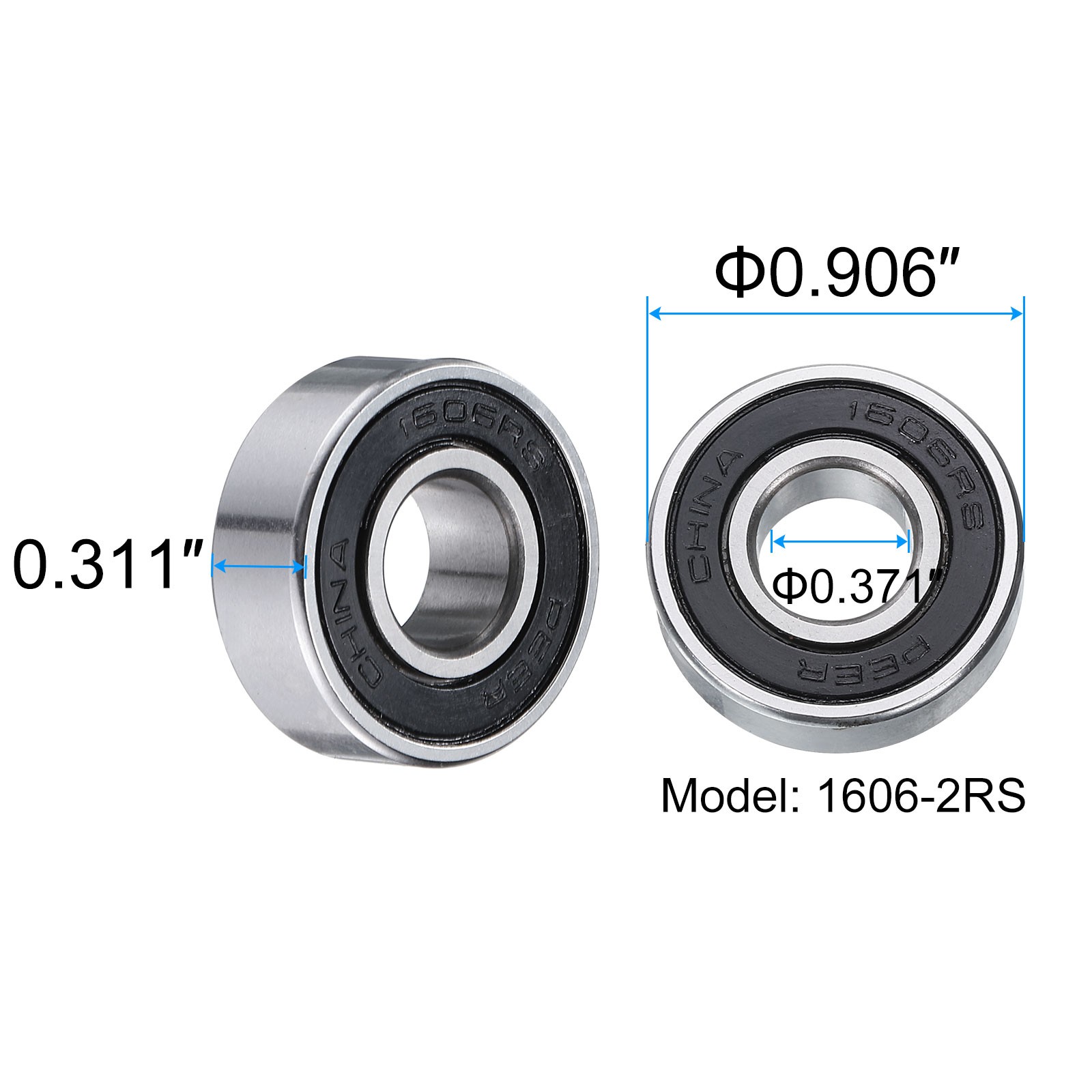 2pcs 1606-2RS Ball Bearings 0.371×0.906×0.311″ Double Sealed ABEC3 ZV2