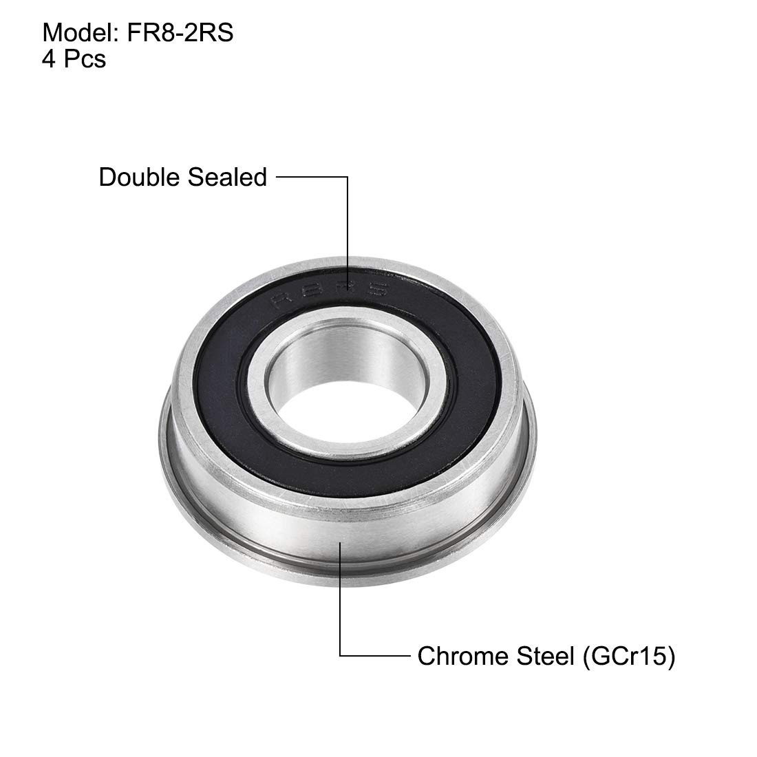 Uxcell FR8-2RS Flanged Ball Bearing 1/2″X1-1/8″X5/16″ Double Chrome Steel