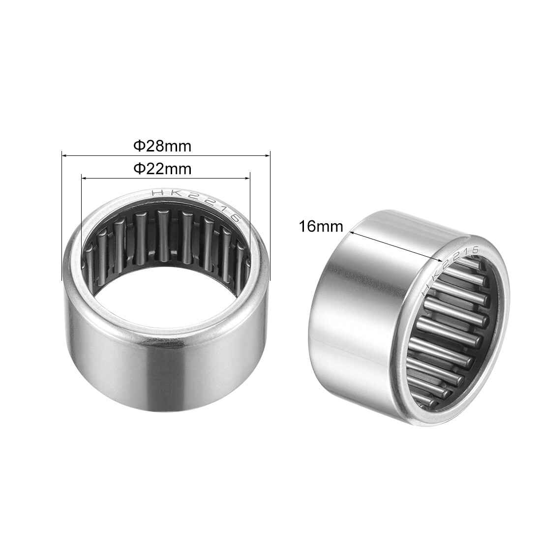 2pcs HK2216 Needle Roller Bearings Chrome Steel Open End 22mm x 28mm x 16mm