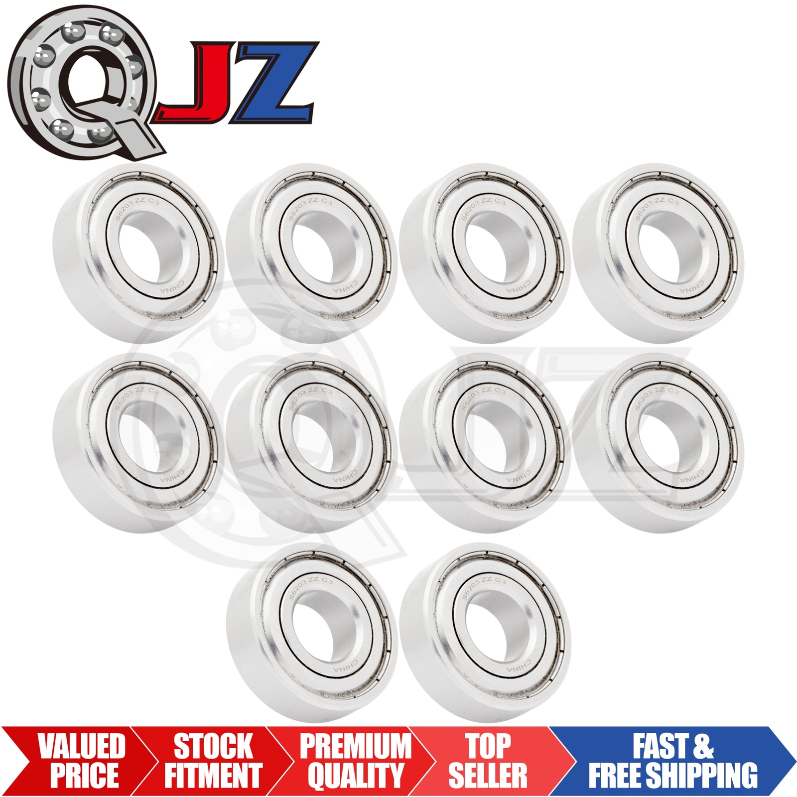 [Qty.10] New S6203-ZZ Stainless Deep Groove Bearing [17mm ID x 40mm OD x 12mm W]