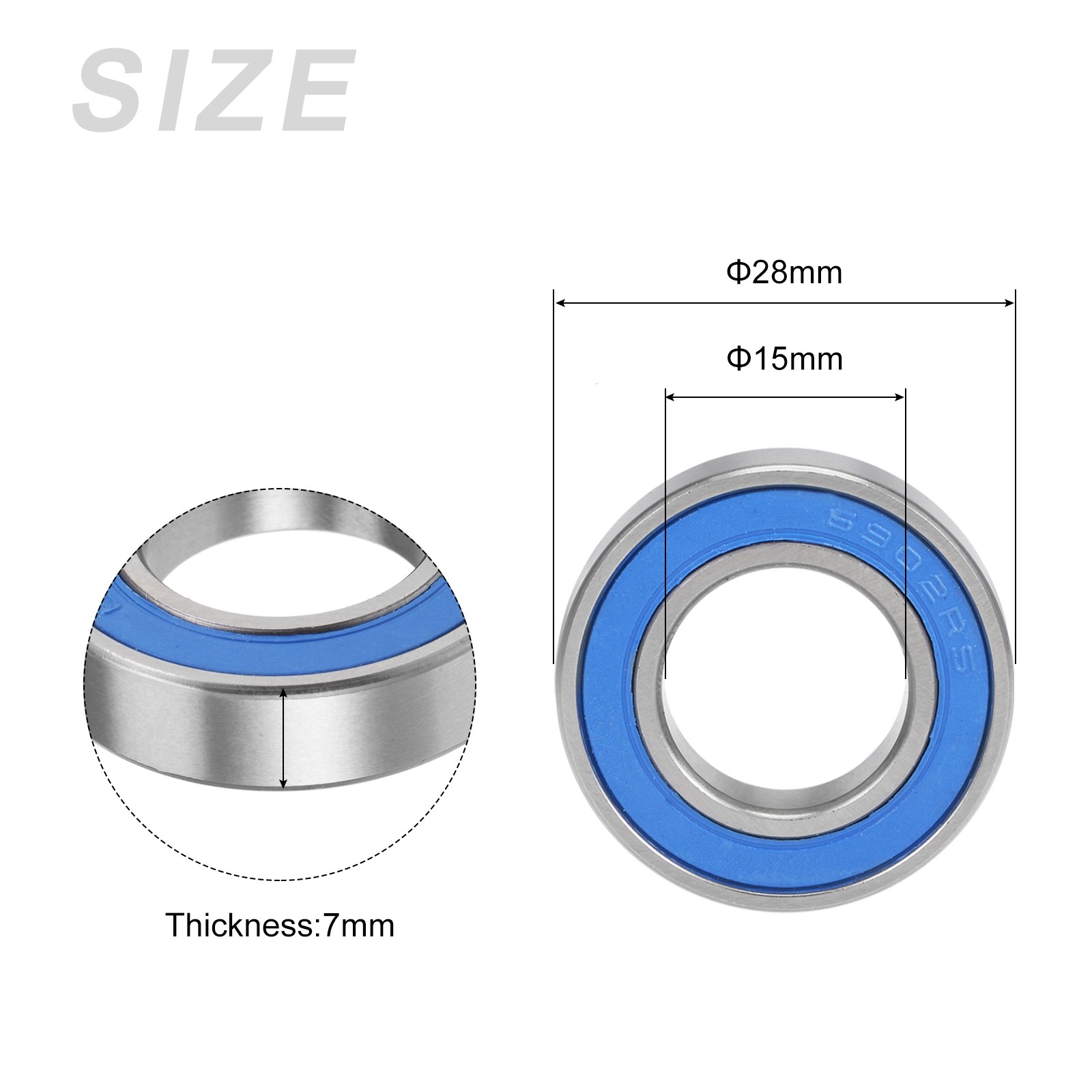 Bearings (6902-2RS, 15mmx28mmx7mm) 2Pcs, Chromium Steel Double Sealed, Blue