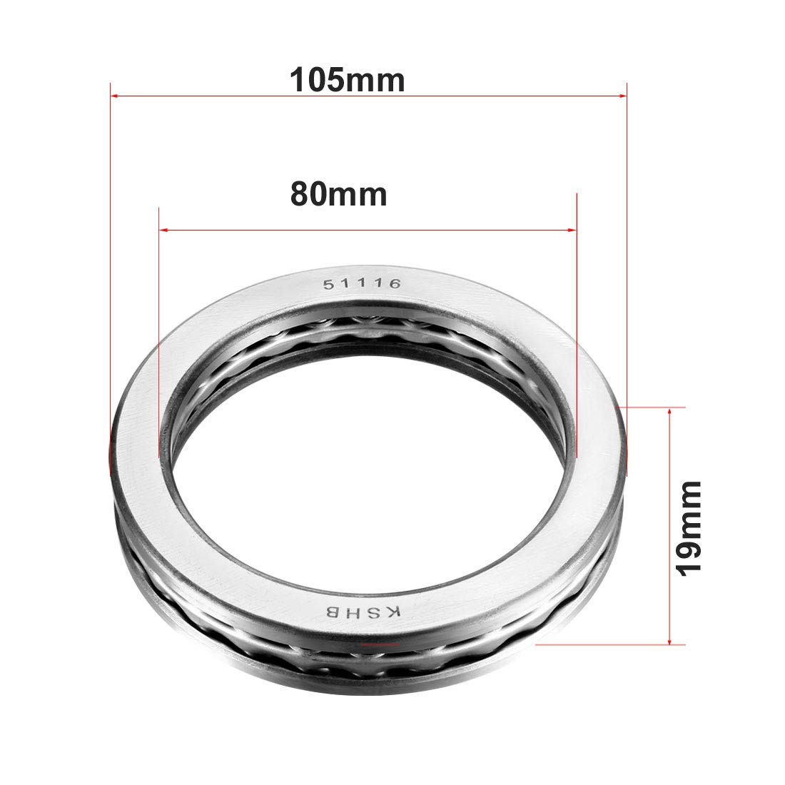 uxcell 51116 Thrust Ball Bearings 80mm x 105mm x 19mm Chrome 80mmx105mmx19mm
