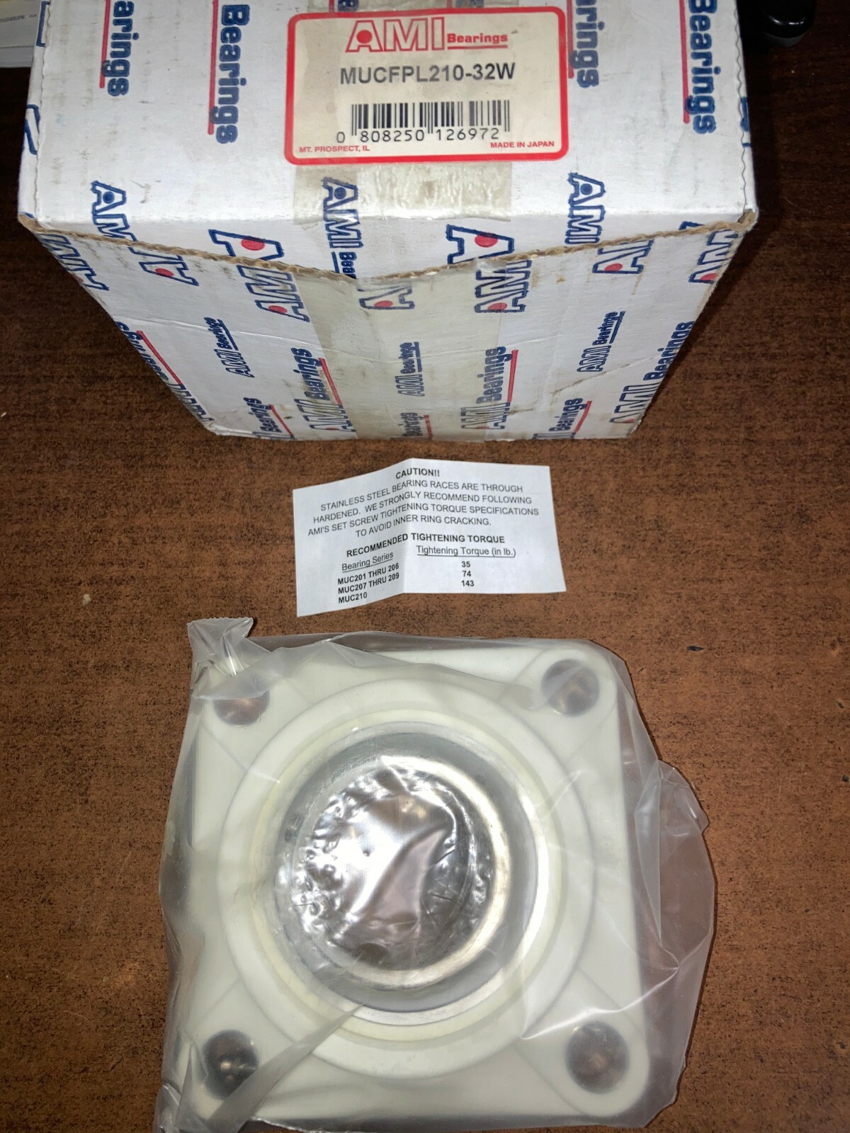 AMI MUCFPL210-32W Flange-Mount Ball Bearing Unit – 4-Bolt Flange, 2.0000 in Bore