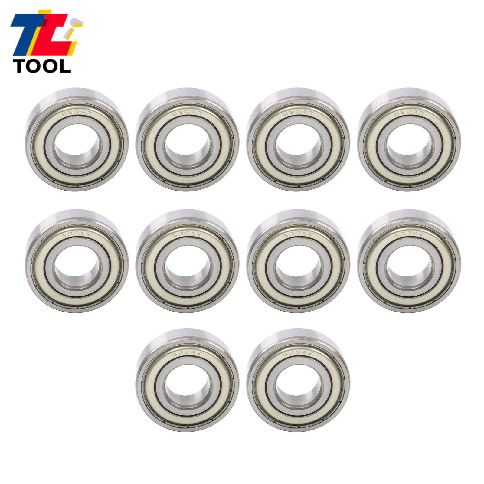 Industrial 6204-ZZ Ball Bearings 10 Pcs 20x47x14mm Double Metal Seal