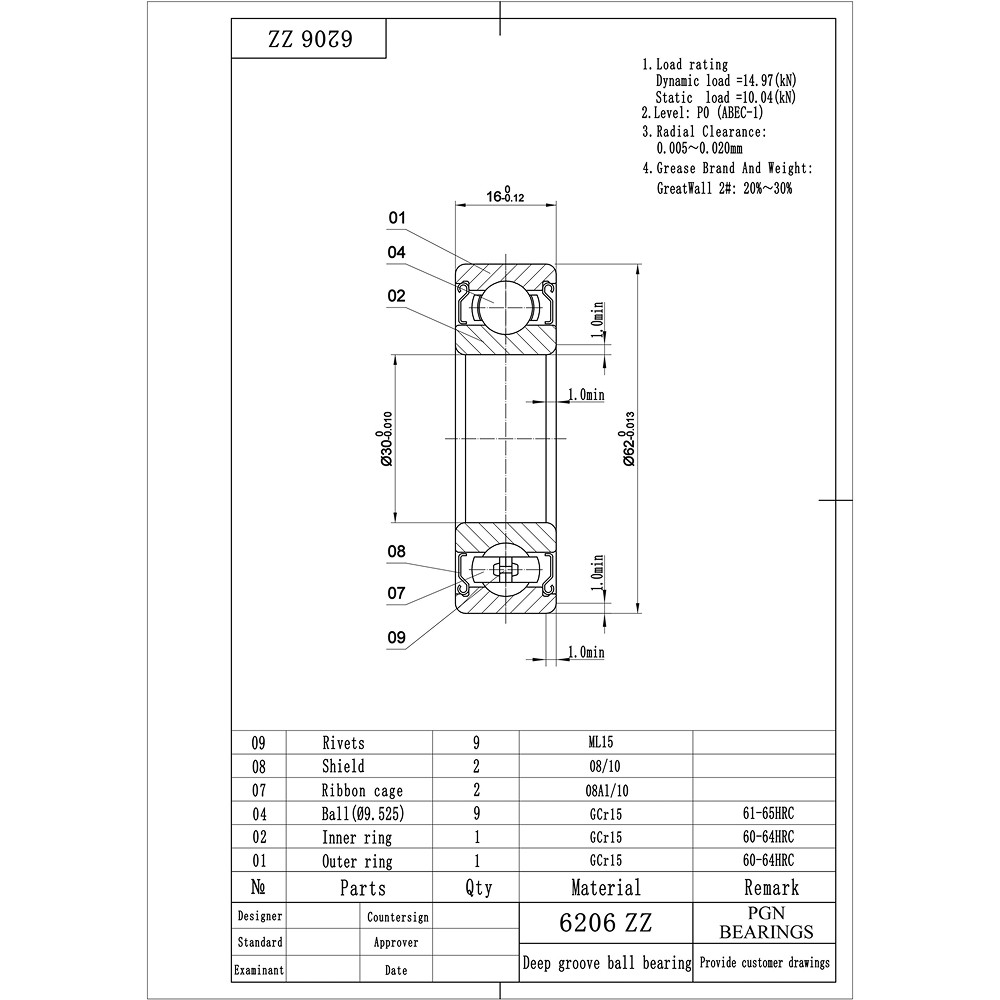 6206-ZZ C3 EMQ Premium Metal Shielded Ball Bearing, 30x62x16, 6206Z (2 QTY)