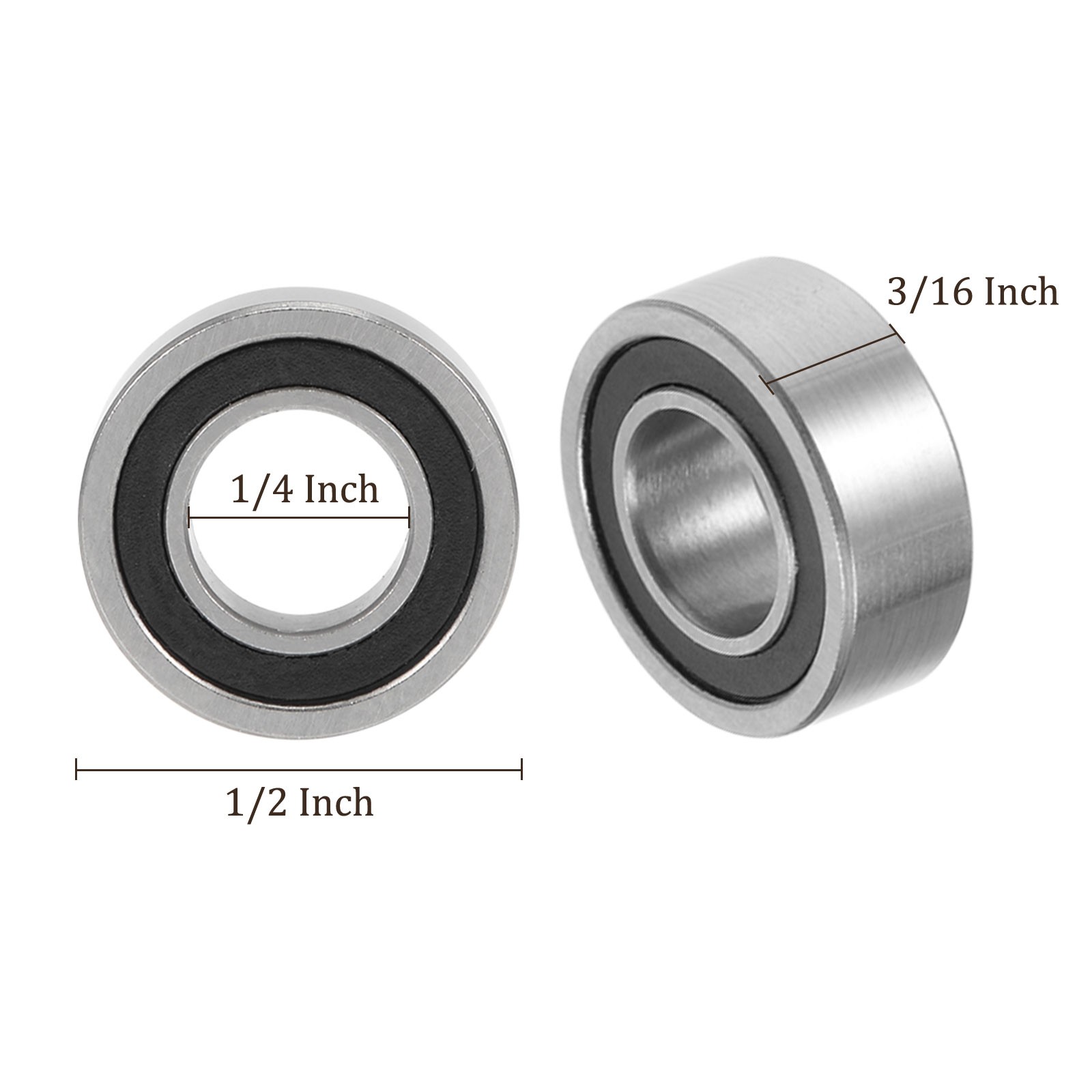 5pcs Ball Bearings – [1/4 Inch x 1/2 Inch x 3/16 Inch] Chrome Sealed Industrial