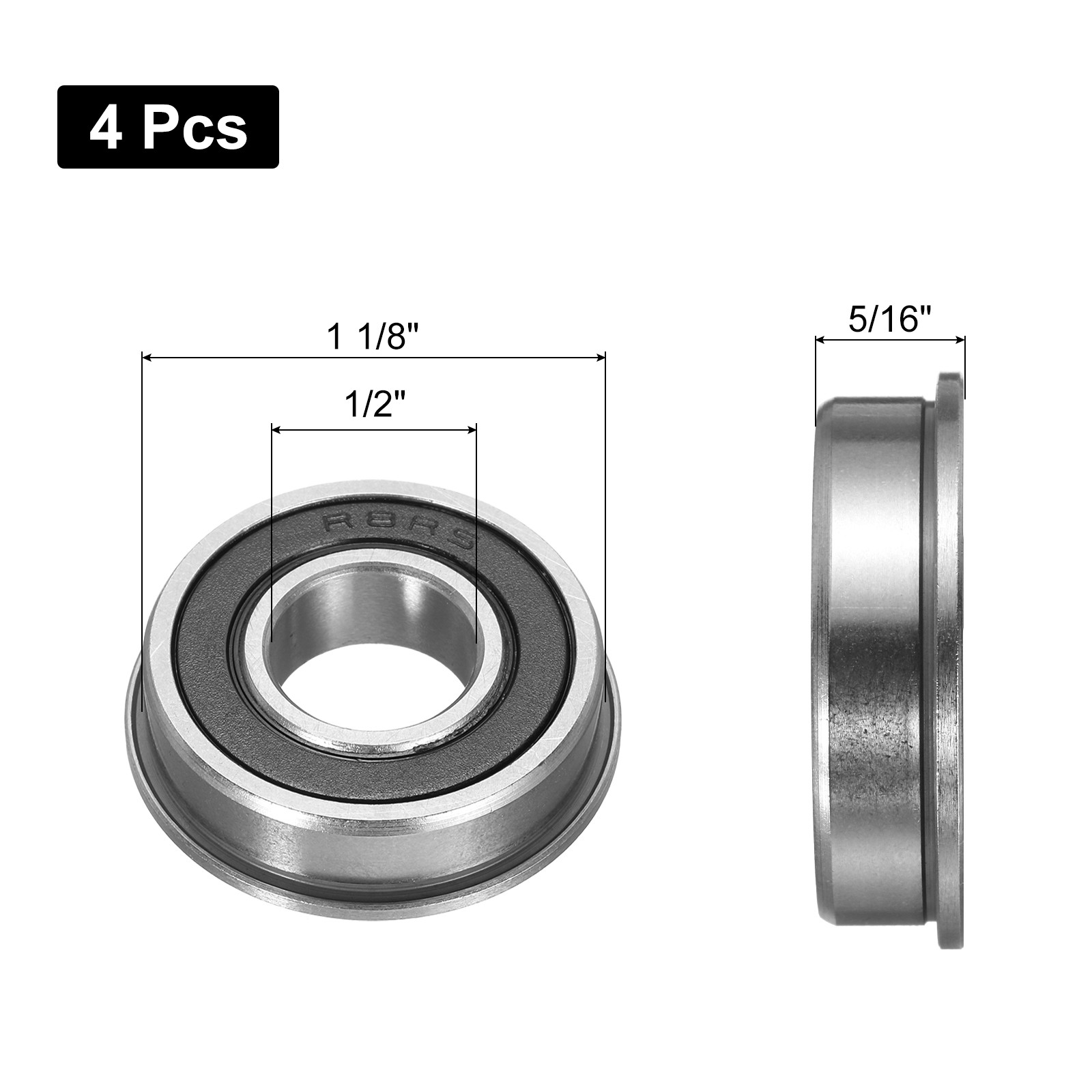 FR8-2RS Flanged Ball Bearing, 4pcs 1/2″ x 1-1/8″ x 5/16″ P6 ZV2 Flange Bearing